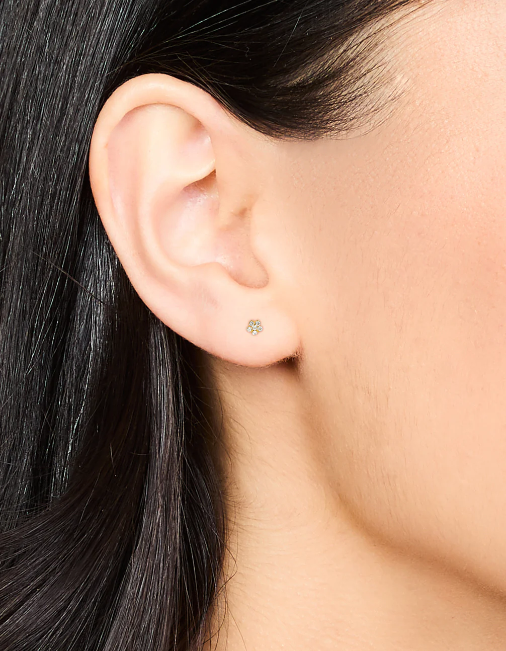 Gold Plated Sterling Silver Diamante Flower Stud Earrings - Image 2