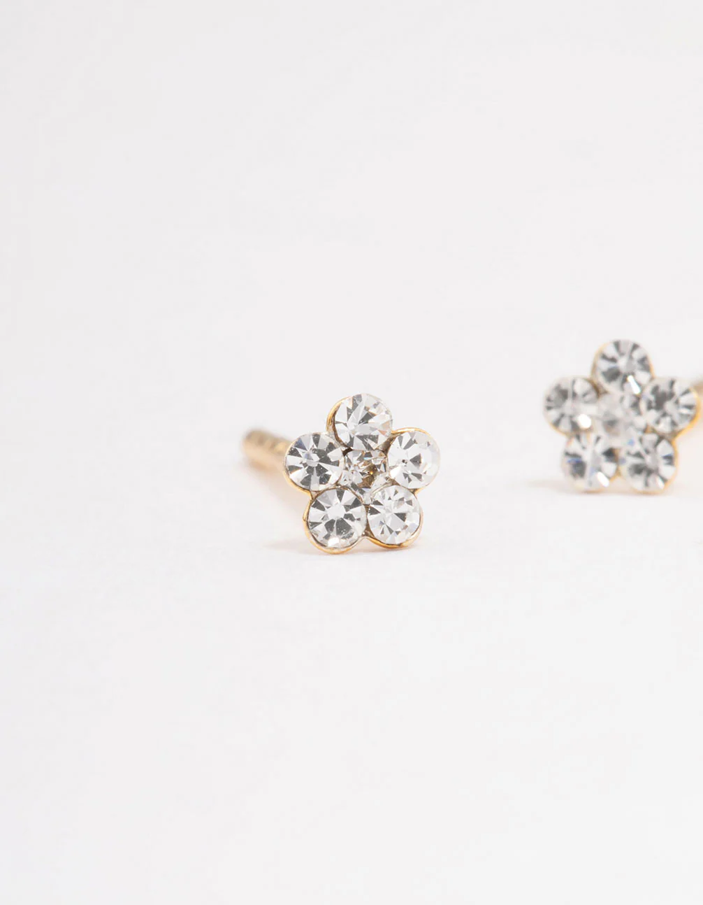 Gold Plated Sterling Silver Diamante Flower Stud Earrings - Image 4