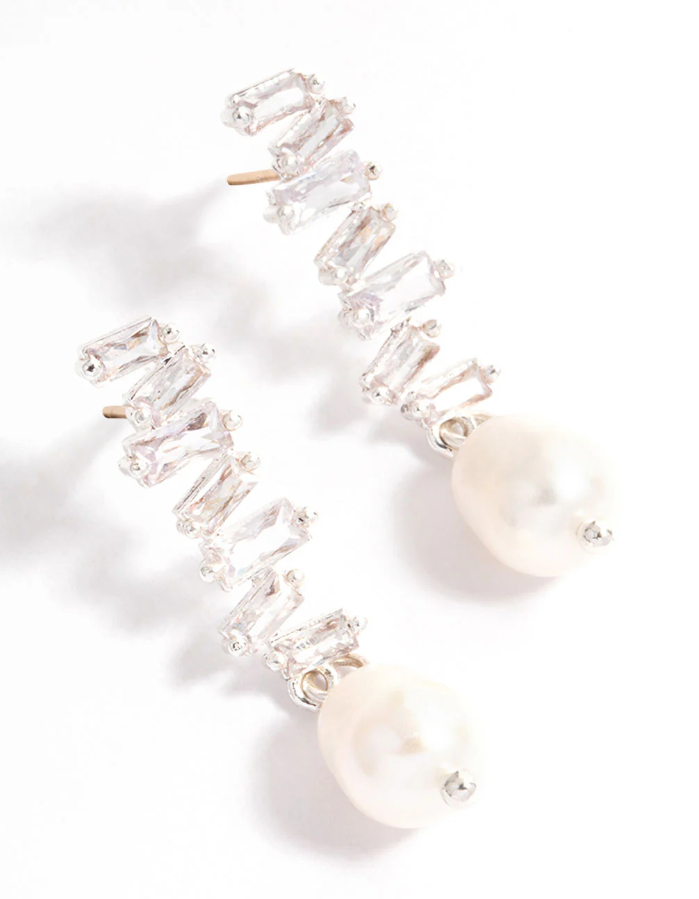 Silver Plated Organic Cubic Zirconia & Freshwater Pearl Drop Earrings - Image 3