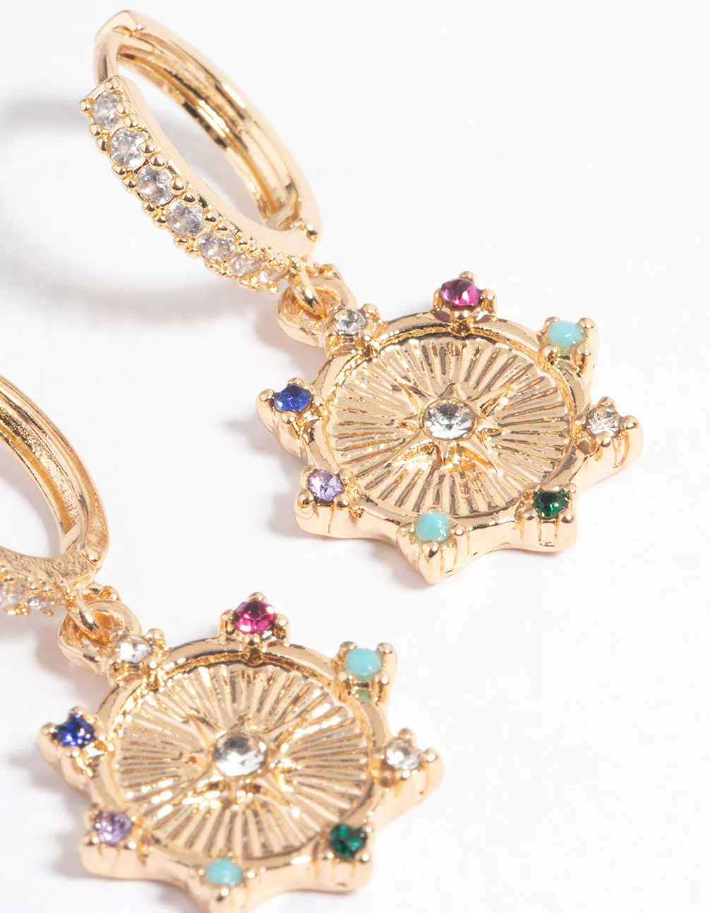 Gold Star Disc Rainbow Huggie Earrings - Image 3