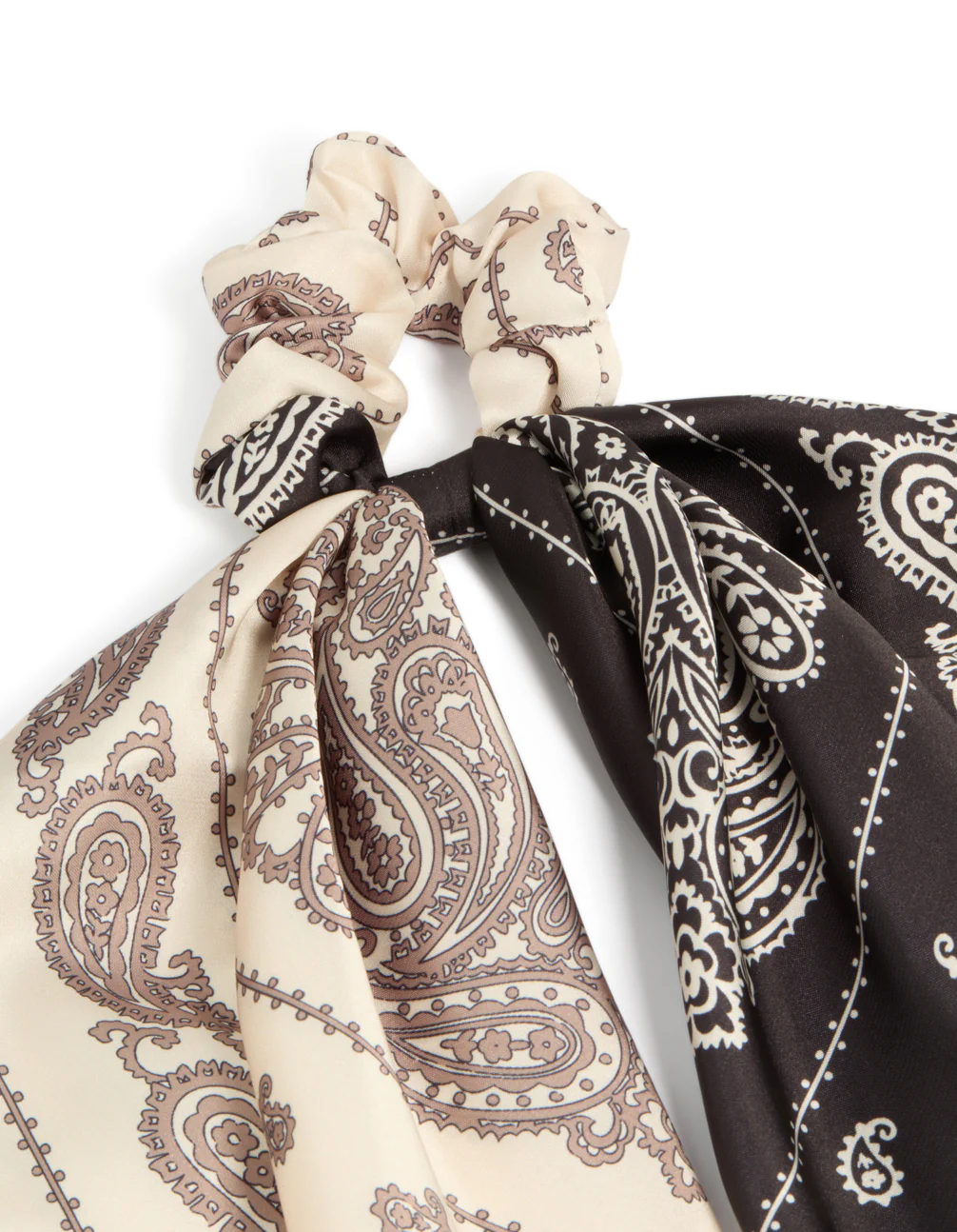 Chocolate Brown & Cream Paisley Printed Fabric Long Scarf Scrunchie - Image 2