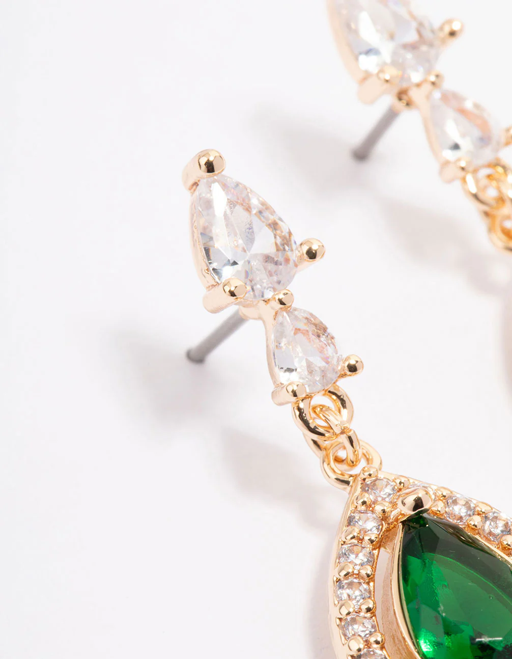 Gold Pointed Cubic Zirconia Pear Drop Earrings - Image 2