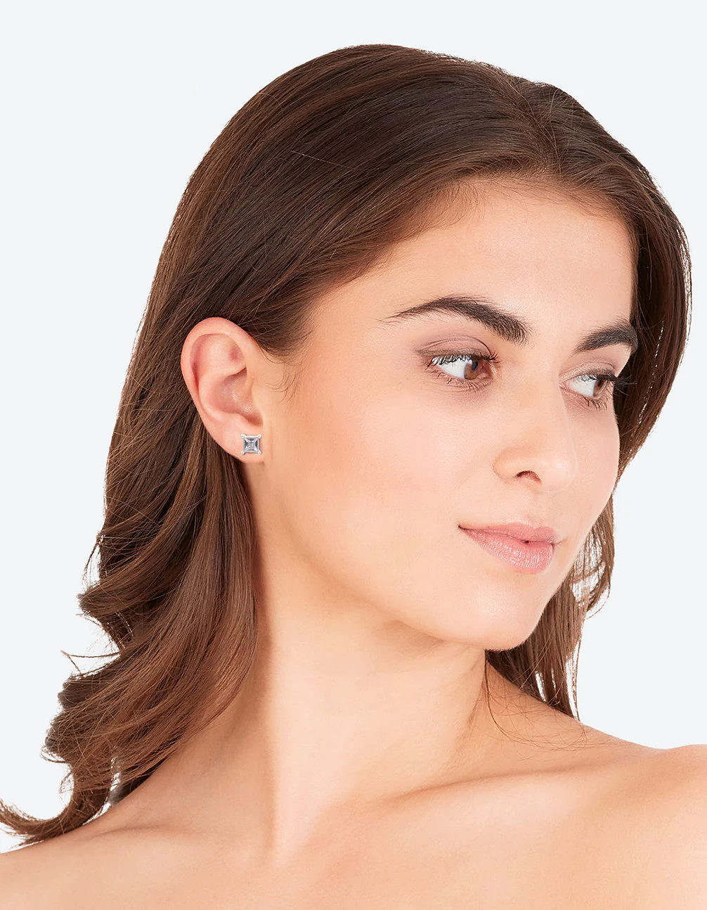 Silver Diamante Square Stud Earrings - Image 3