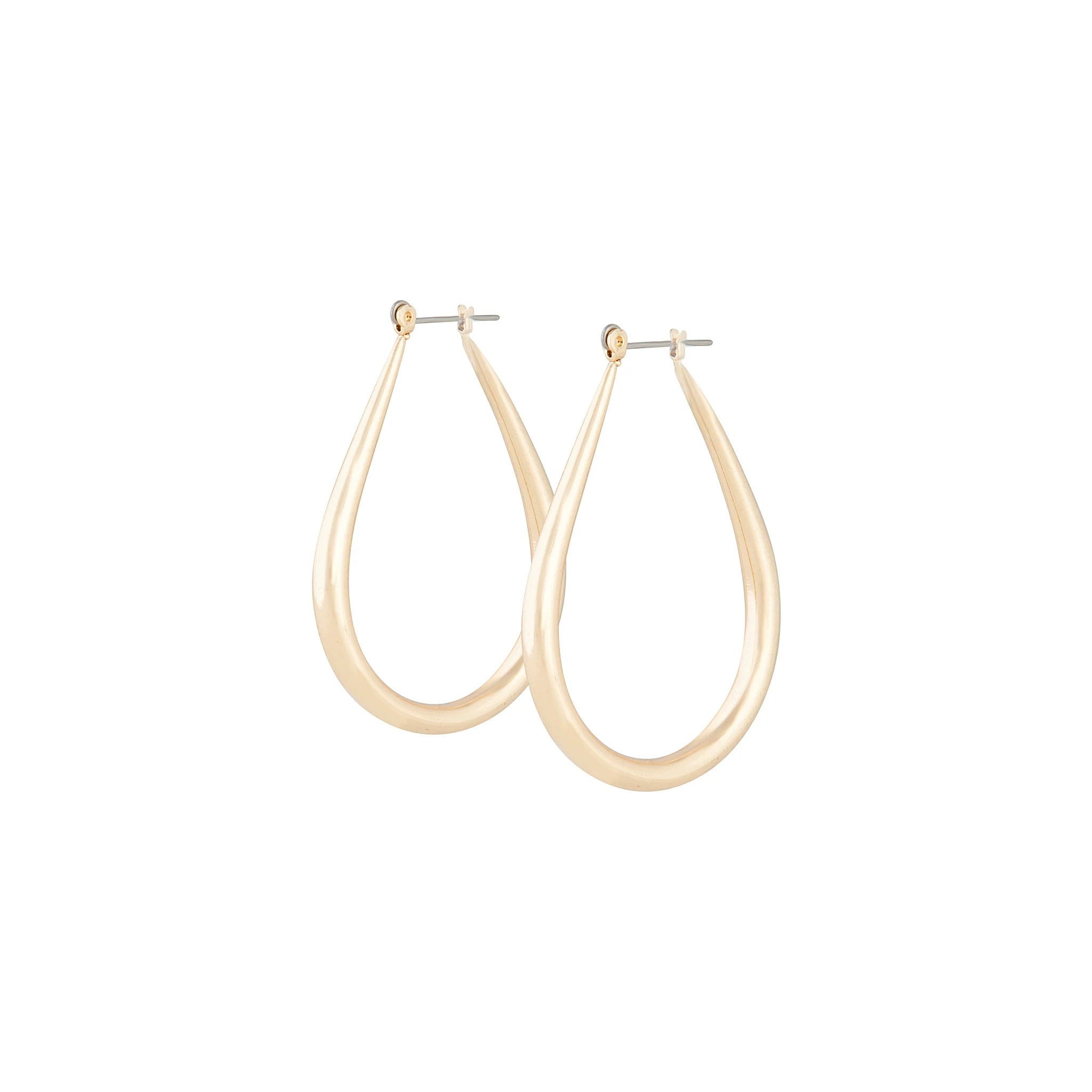 Polished Gold Teardrop Hoop Earrings - Image 2