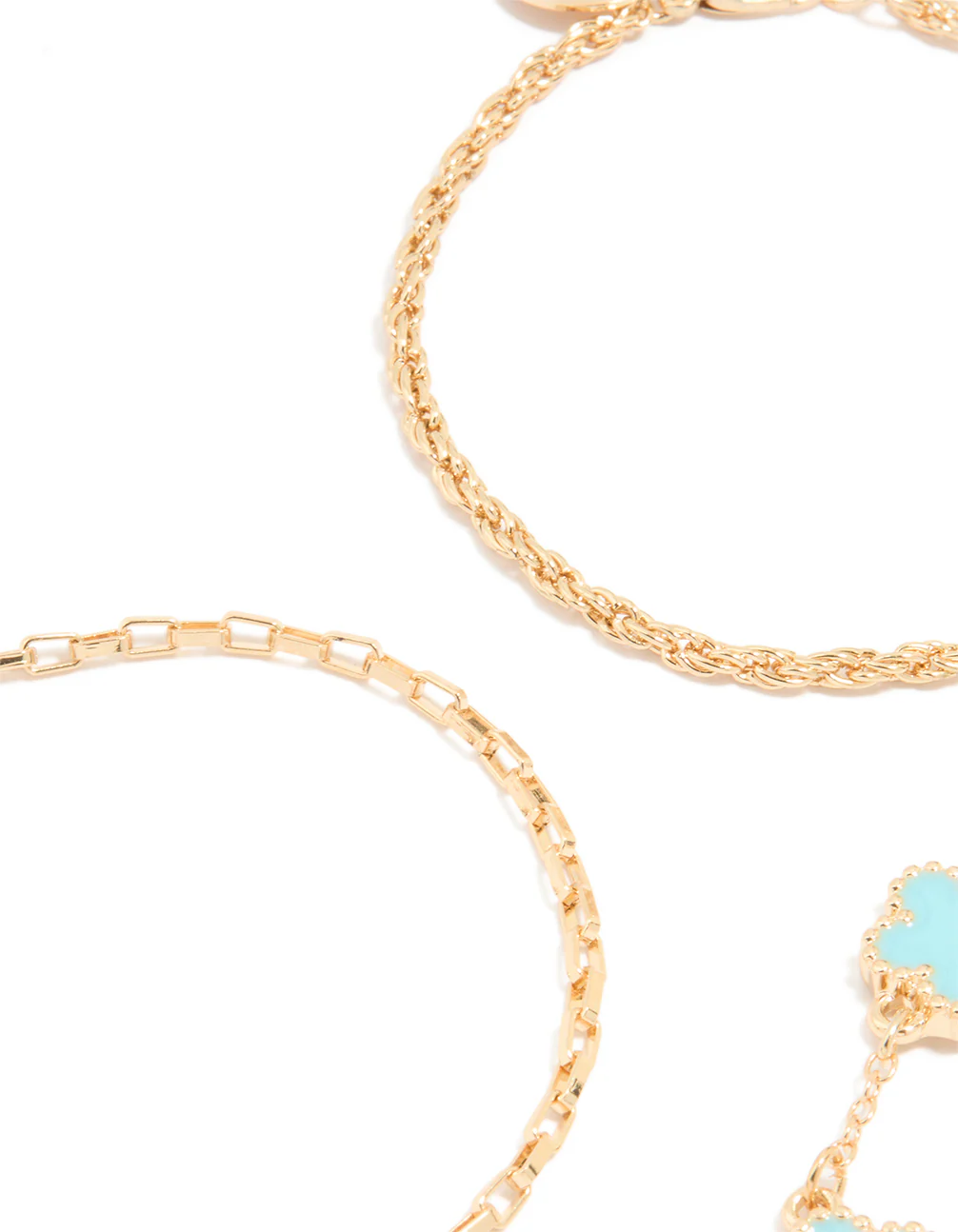 Gold Blue Flower & Chain Bracelets 3-Pack - Image 2