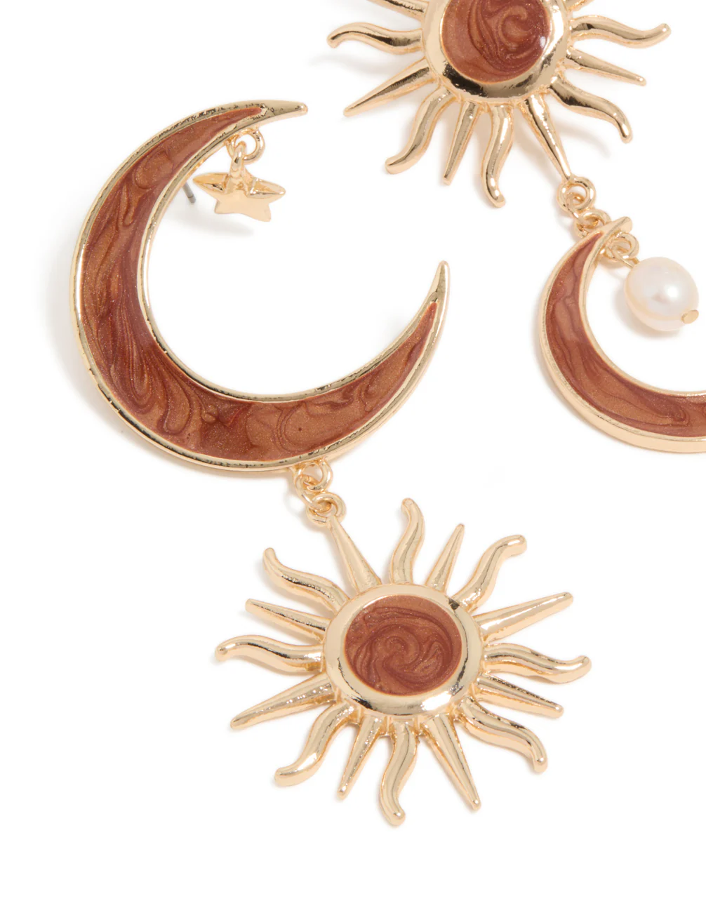 Gold Celestial Brown Marble Drop Earrings - Image 4