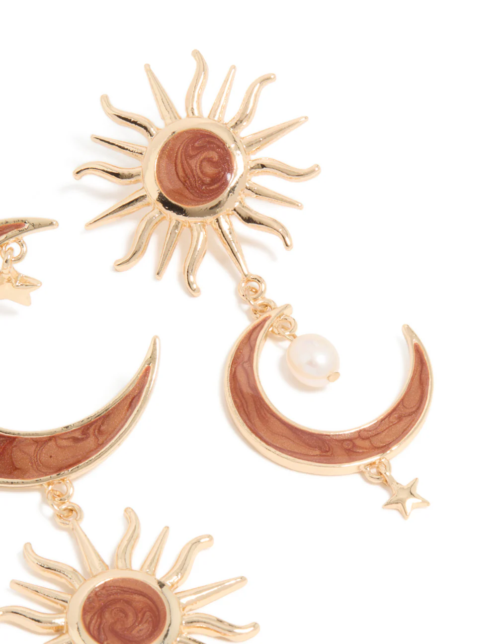 Gold Celestial Brown Marble Drop Earrings - Image 5