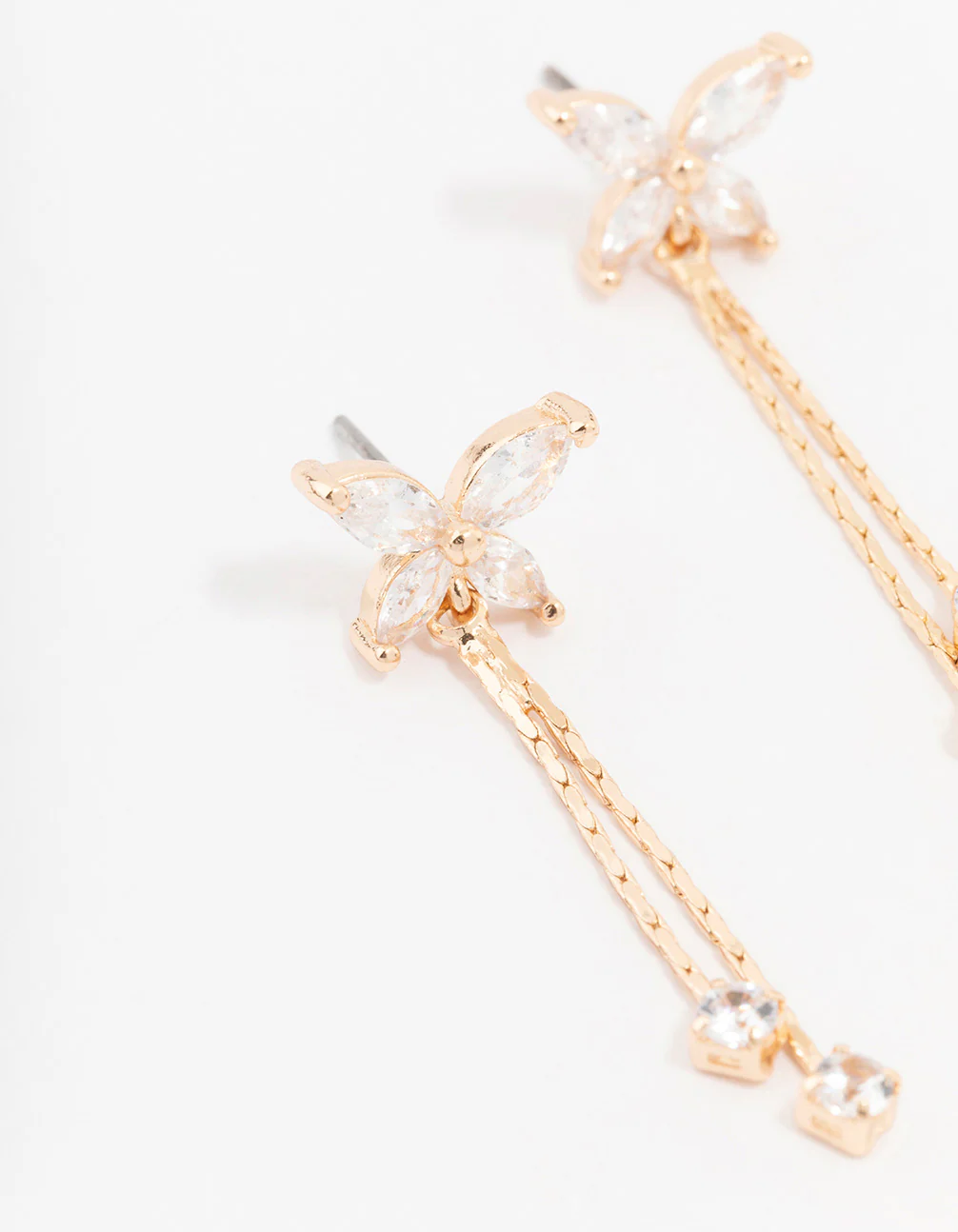 Gold Cubic Zirconia Butterfly Drop Earrings - Image 2