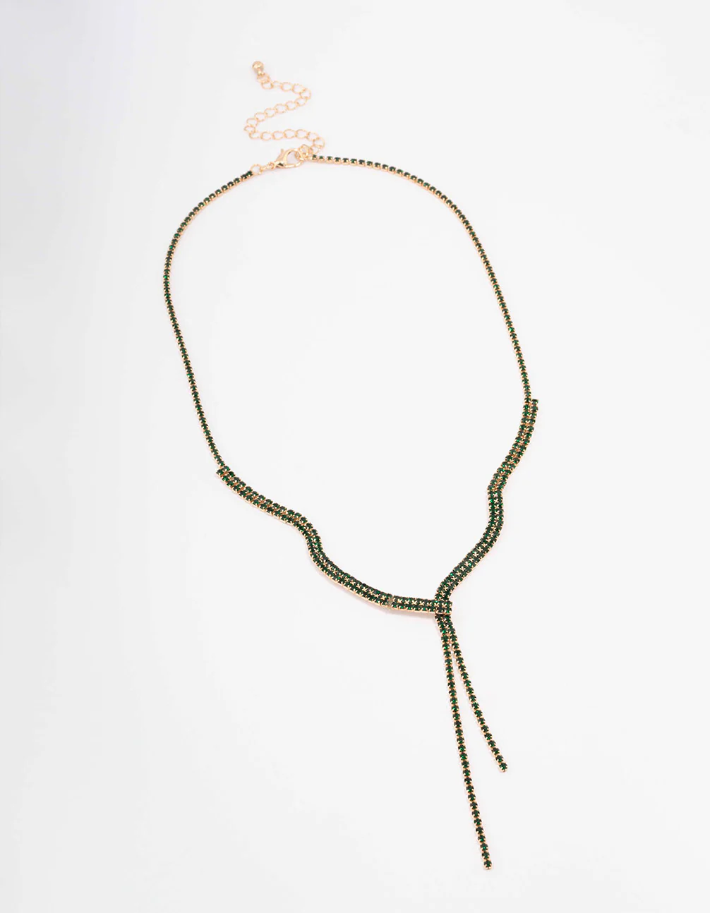 Gold Dainty Emerald Ribbon Lariat Necklace - Image 2