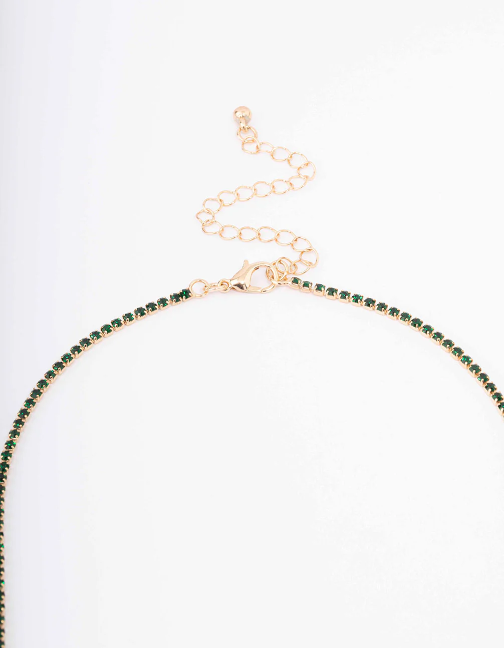 Gold Dainty Emerald Ribbon Lariat Necklace - Image 3