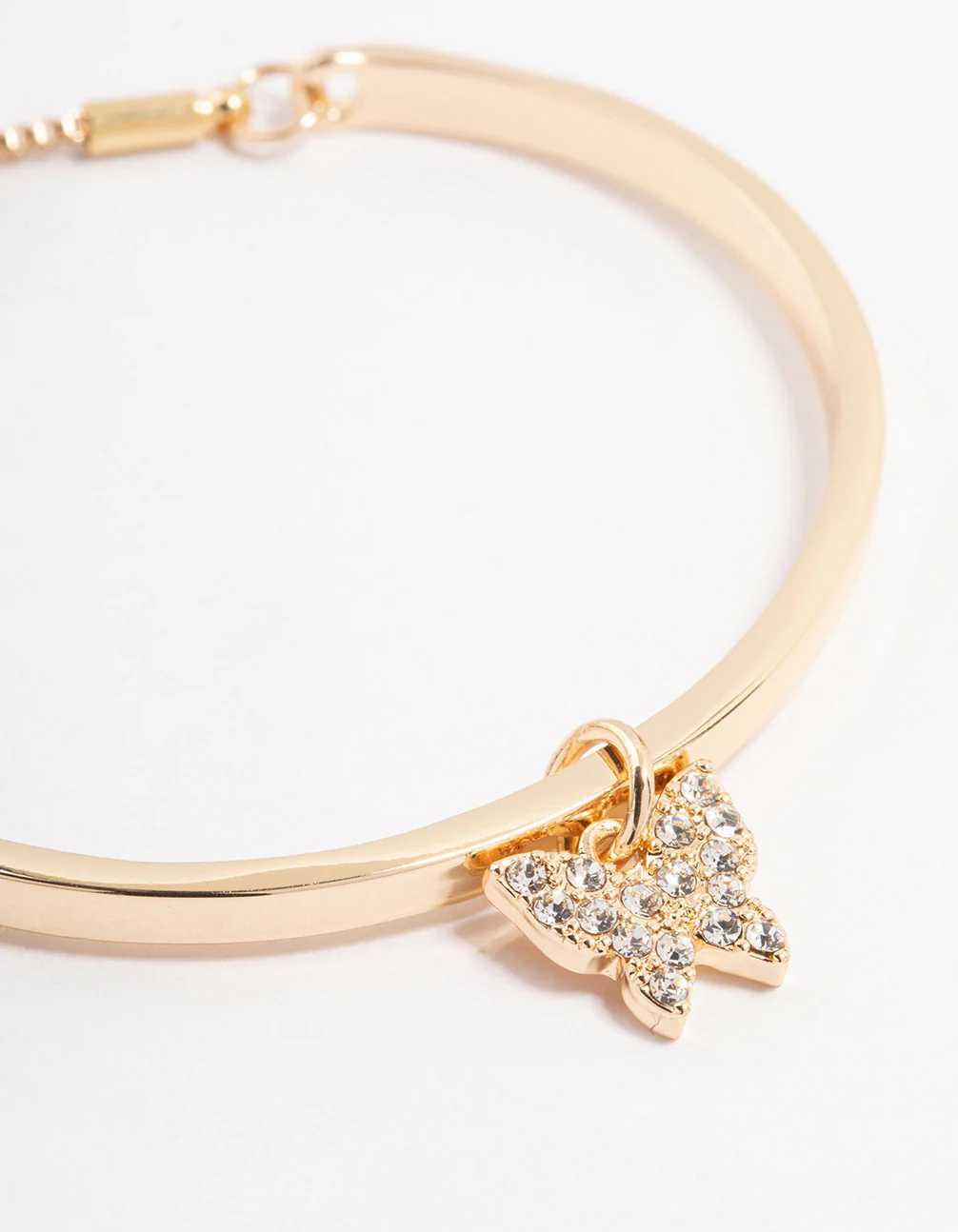 Gold Diamante Butterfly Bangle Toggle Bracelet - Image 2