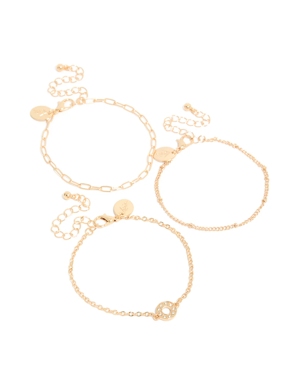 Gold Diamante Circle & Chain Bracelets 3-Pack - Image 2