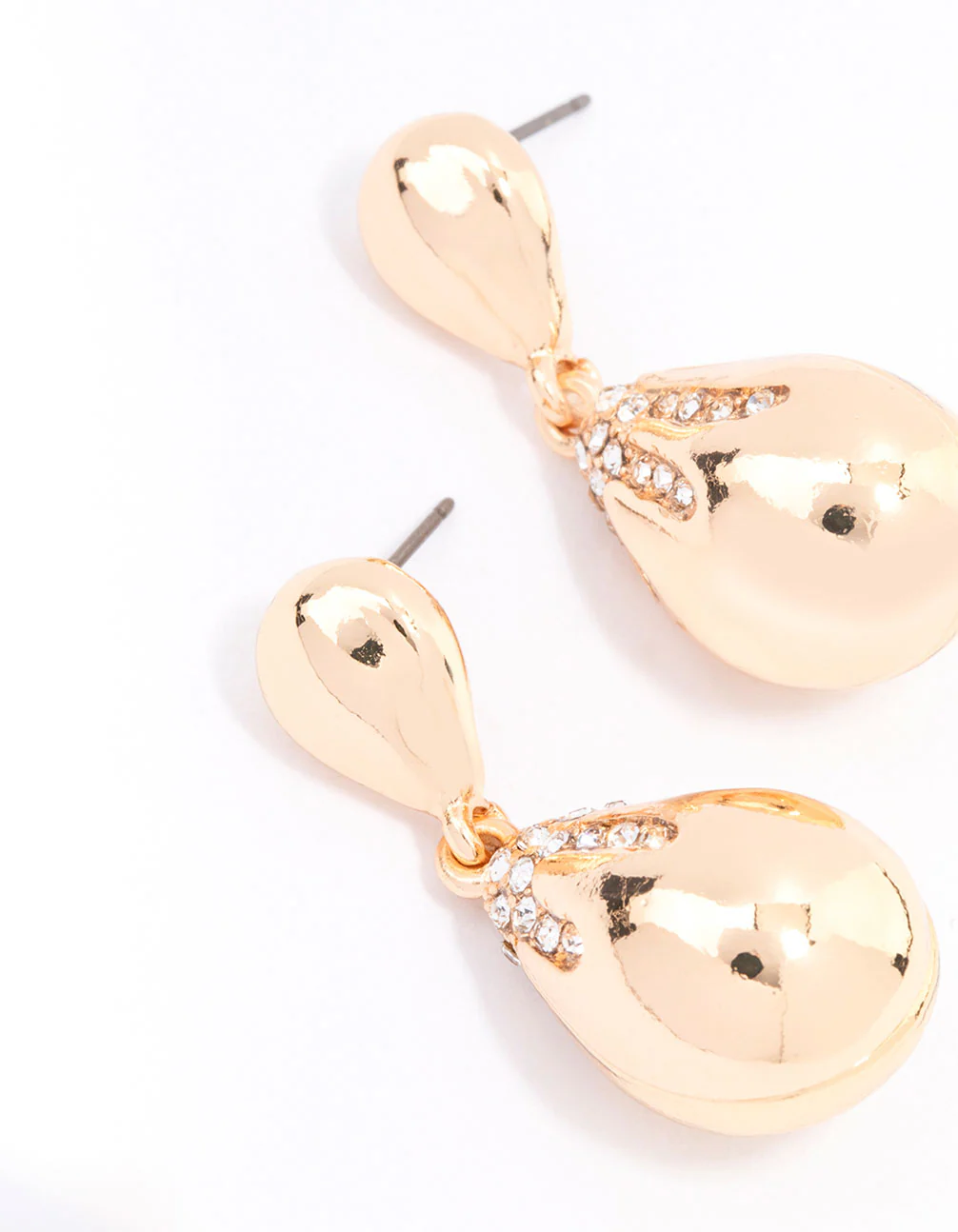 Gold Diamante Double Tapered Drop Earrings - Image 2