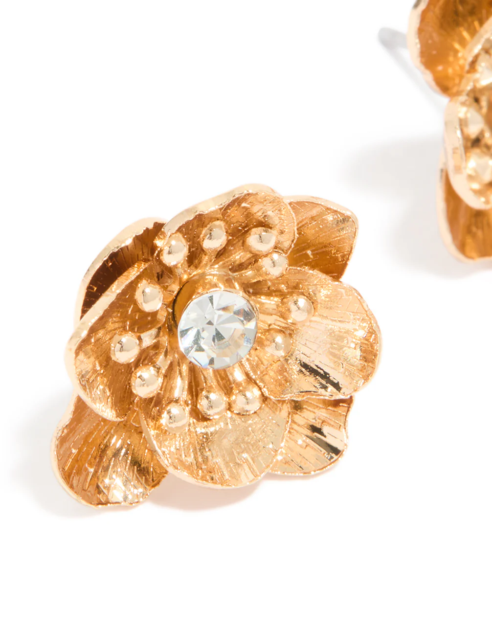 Gold Diamante Flower Stud Earrings - Image 4