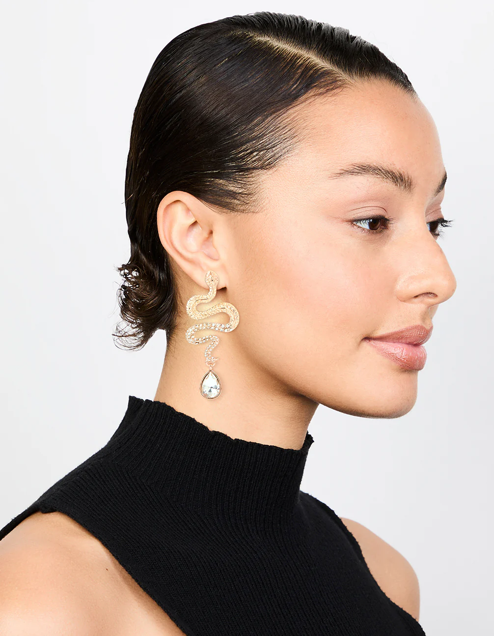 Gold Diamante Snake Drop Earrings - Image 3