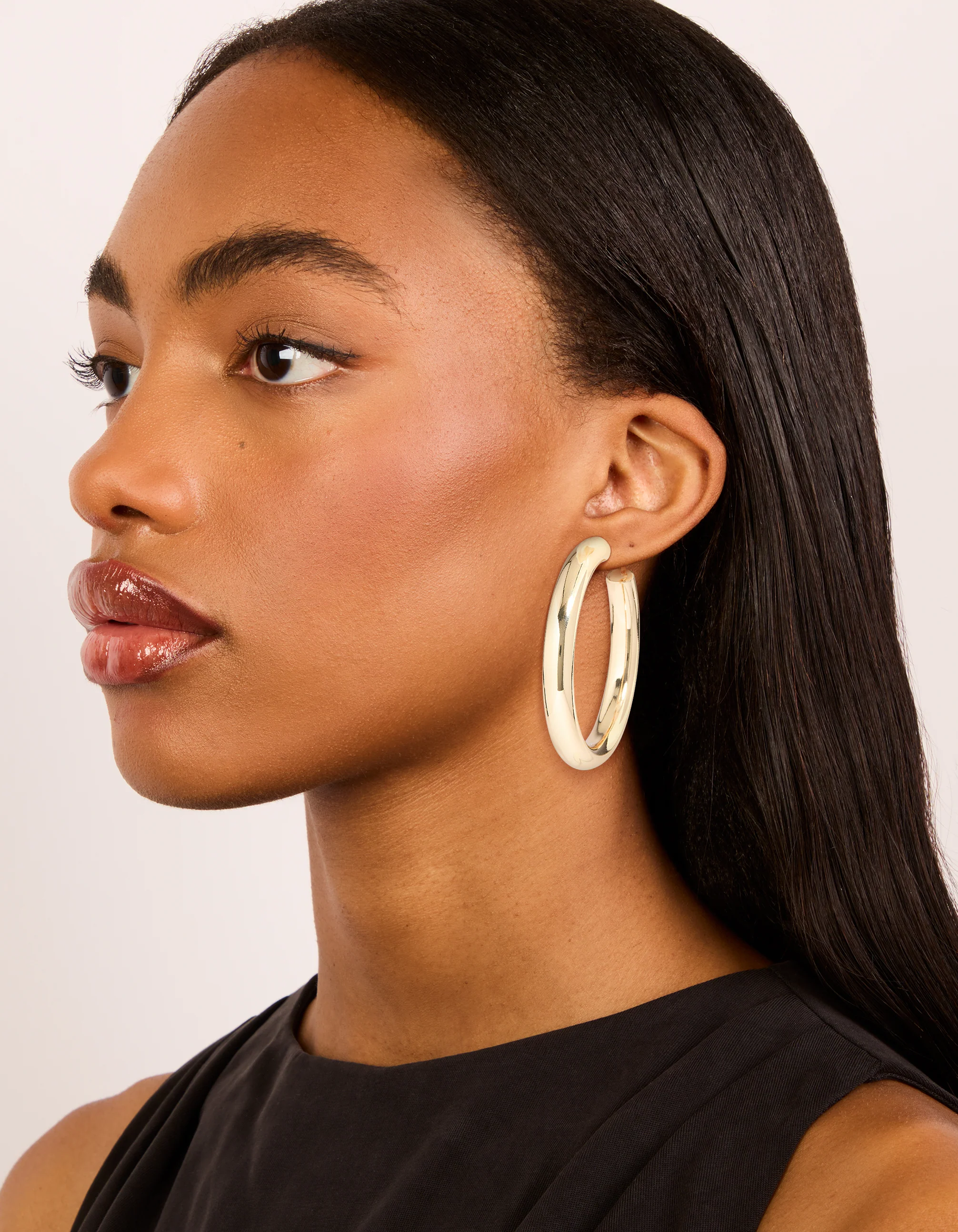 Gold Large Thick Hoop Earrings - Image 3