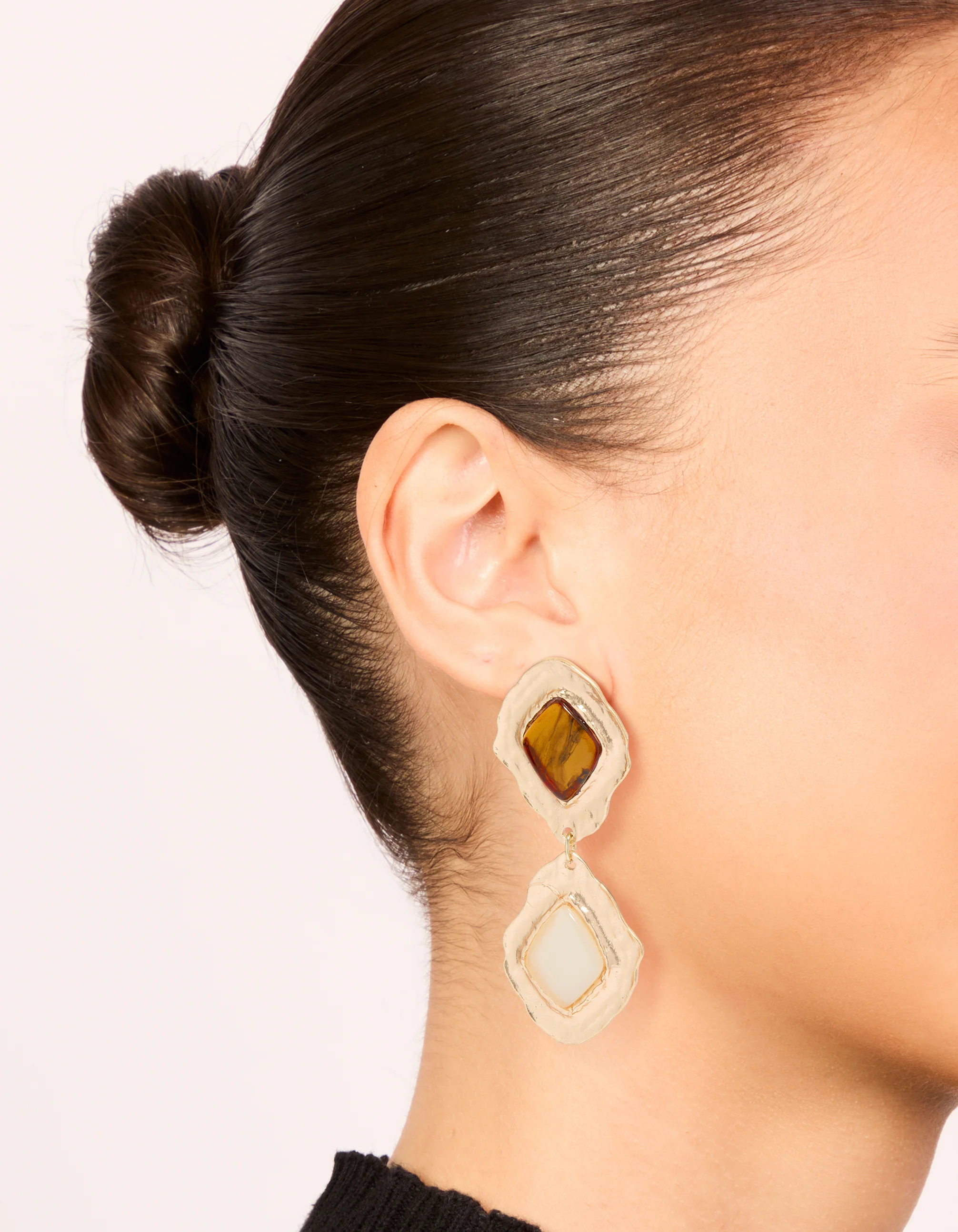 Gold Molten Aztec Drop Earrings - Image 2