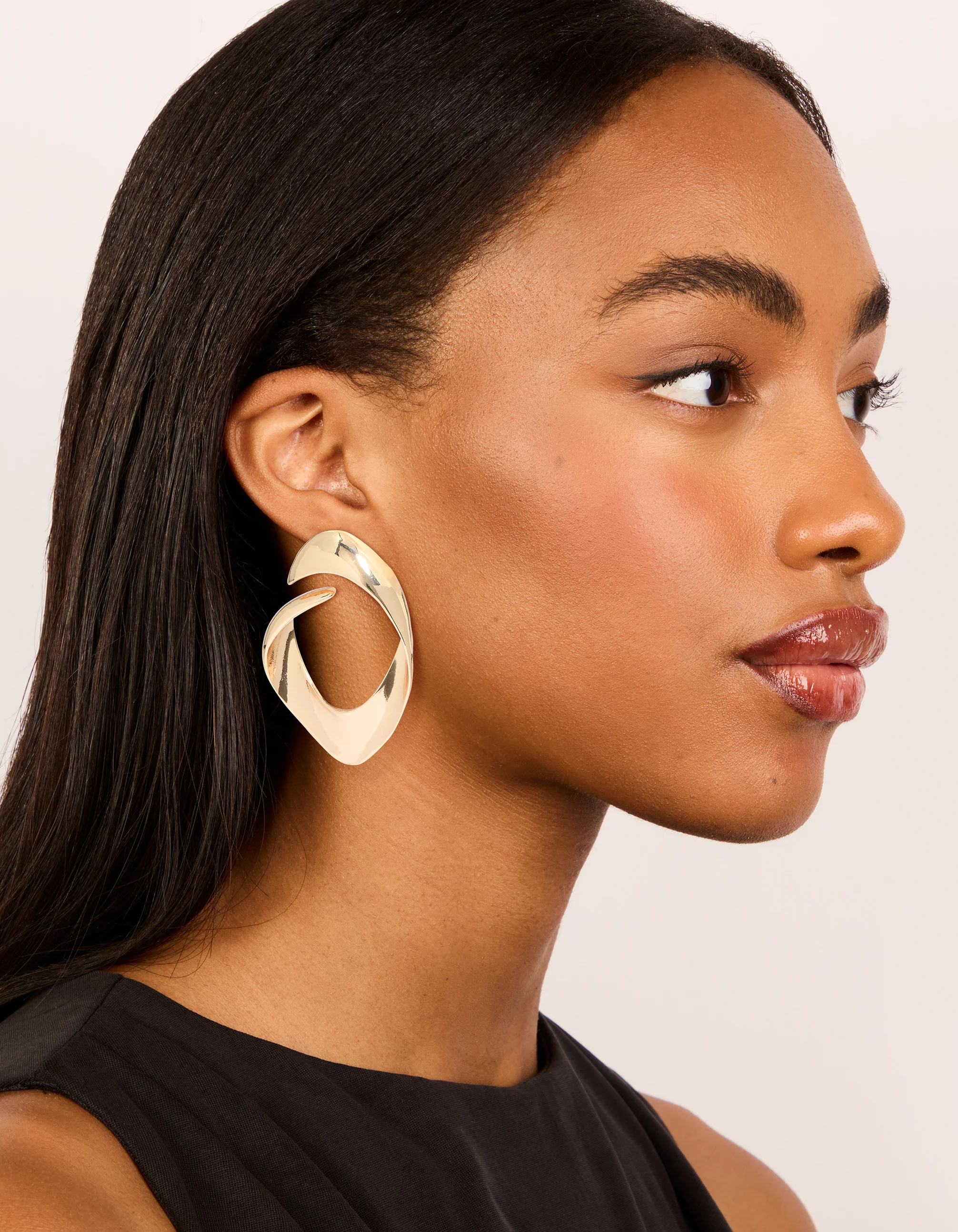 Gold Pear Shaped Open Stud Earrings - Image 4