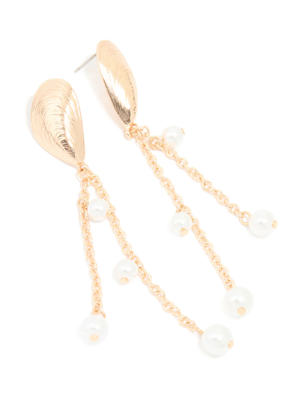 Gold Pearl Shell Chain Drop Earrings