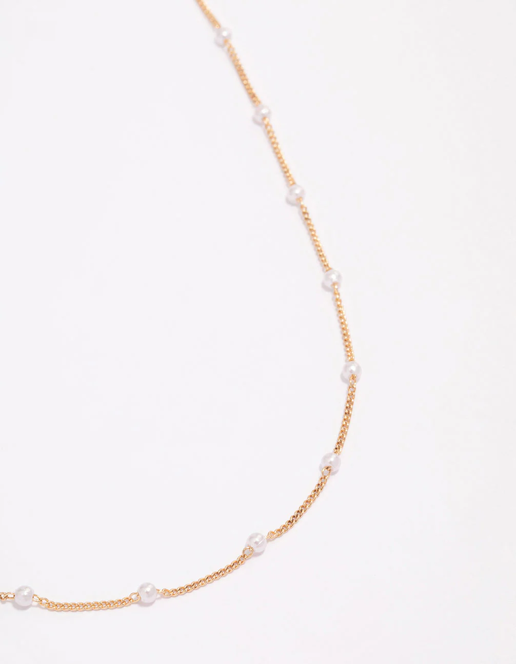 Gold Pearl Station Chain Necklace