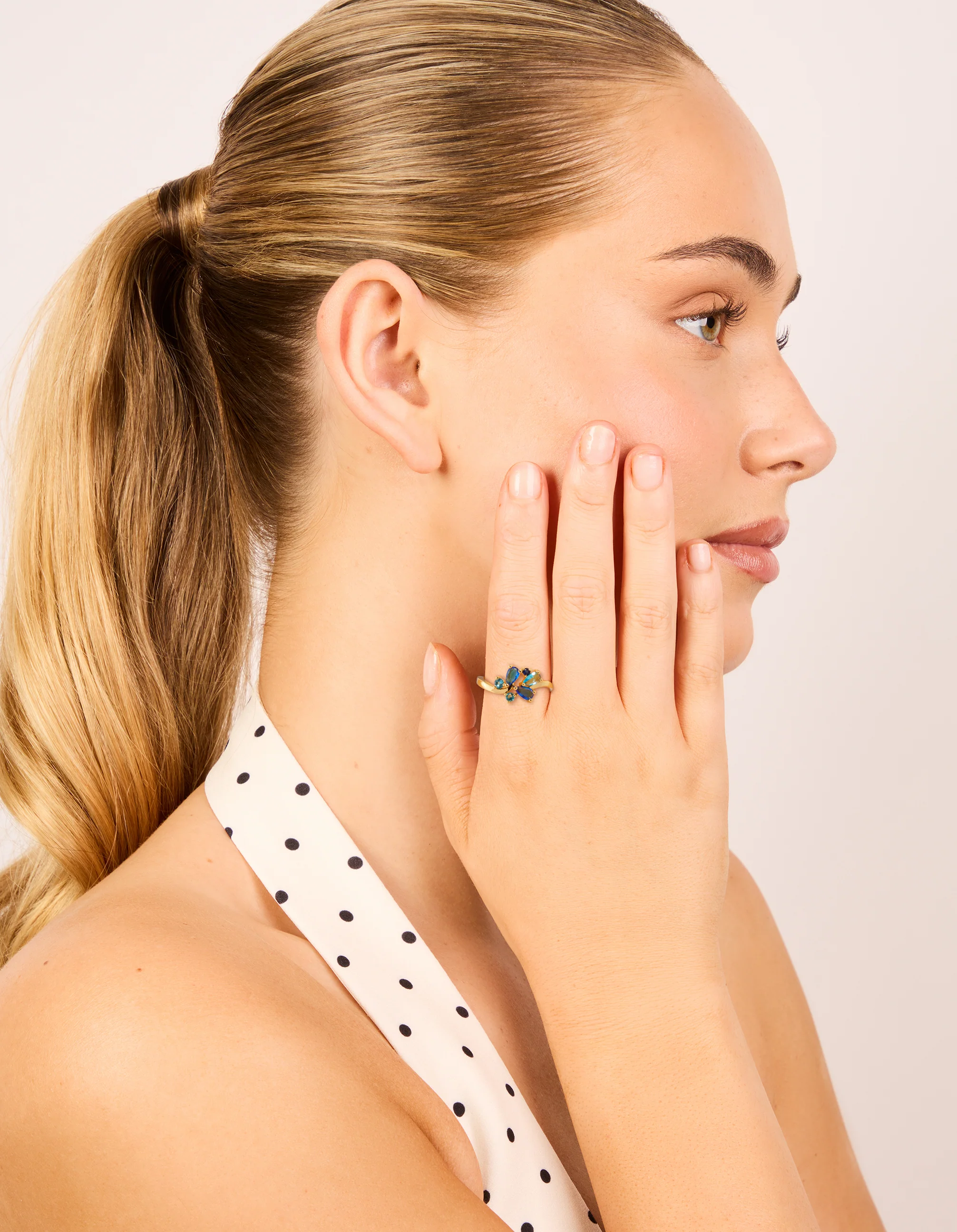 Gold Plated Blue Cubic Zirconia Cluster Ring - Image 3
