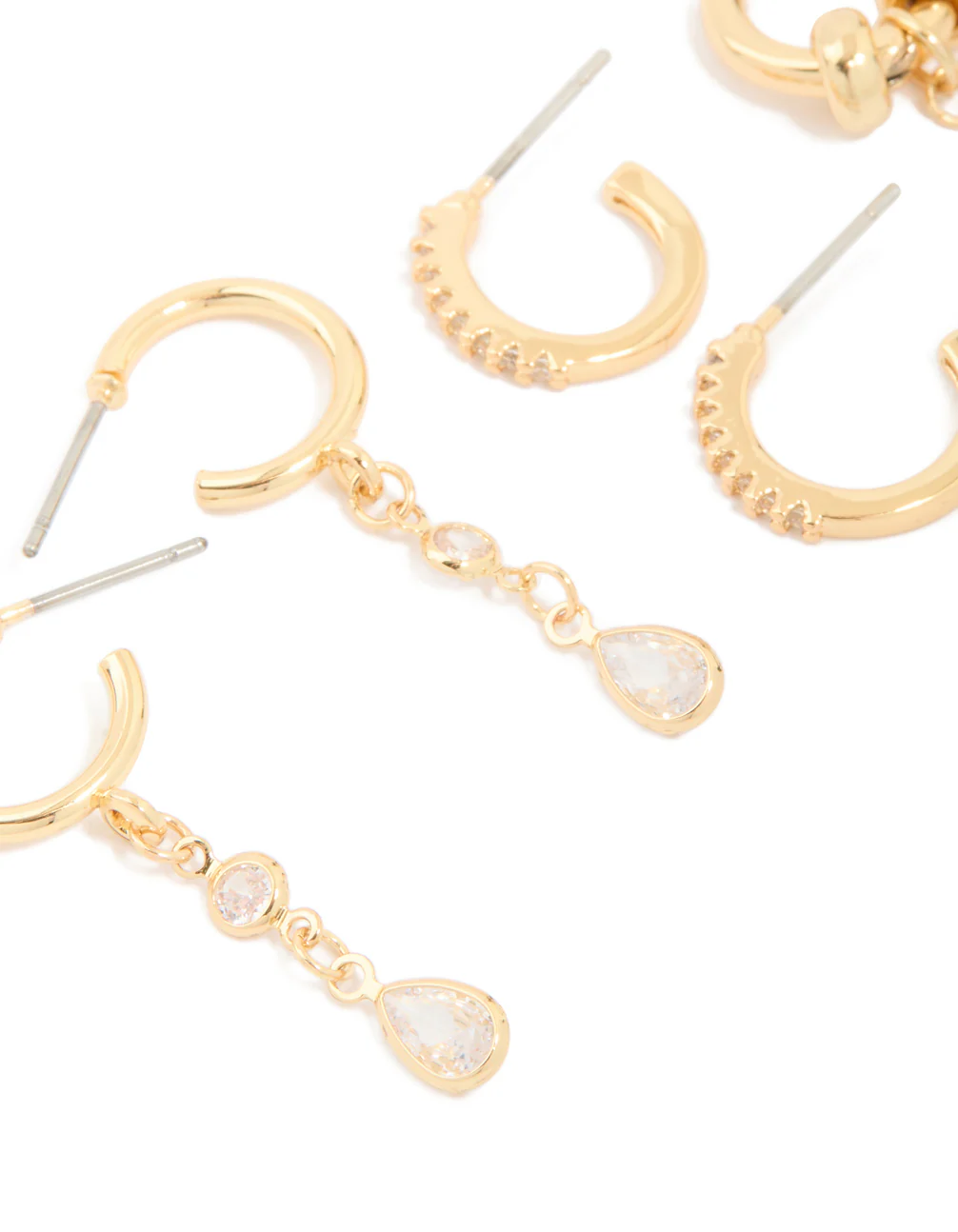Gold Plated Brass Double Rondell Hoop & Classic Stud Earrings 4-Pack - Image 2