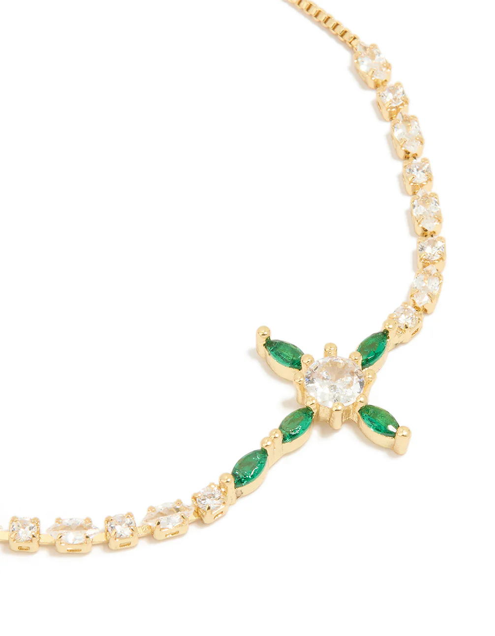 Gold Plated Brass Emerald Cross Cubic Zirconia Toggle Bracelet - Image 2