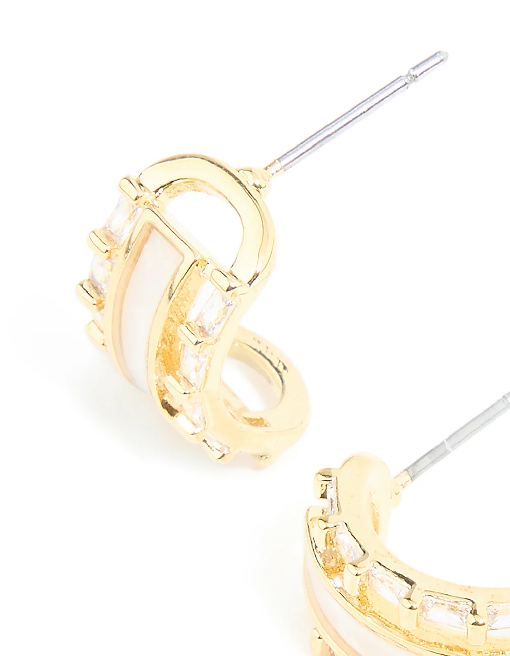 Gold Plated Cubic Zirconia Baguette Inlay Hoop Earrings - Image 4