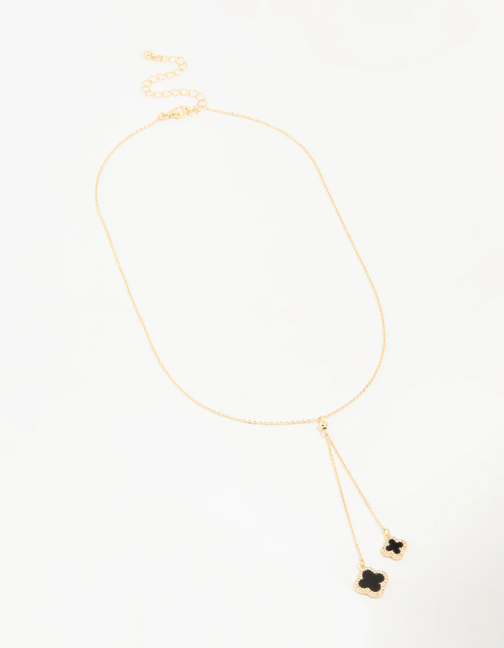 Gold Plated Cubic Zirconia Black Outline Flower Y-Necklace - Image 4