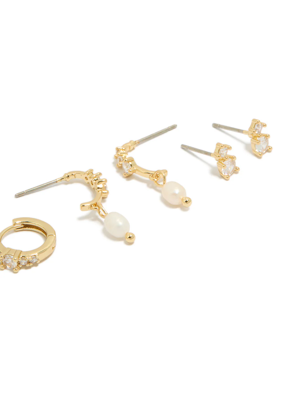 Gold Plated Cubic Zirconia & Freshwater Pearl Drop Hoop Earrings 4-Pack - Image 3