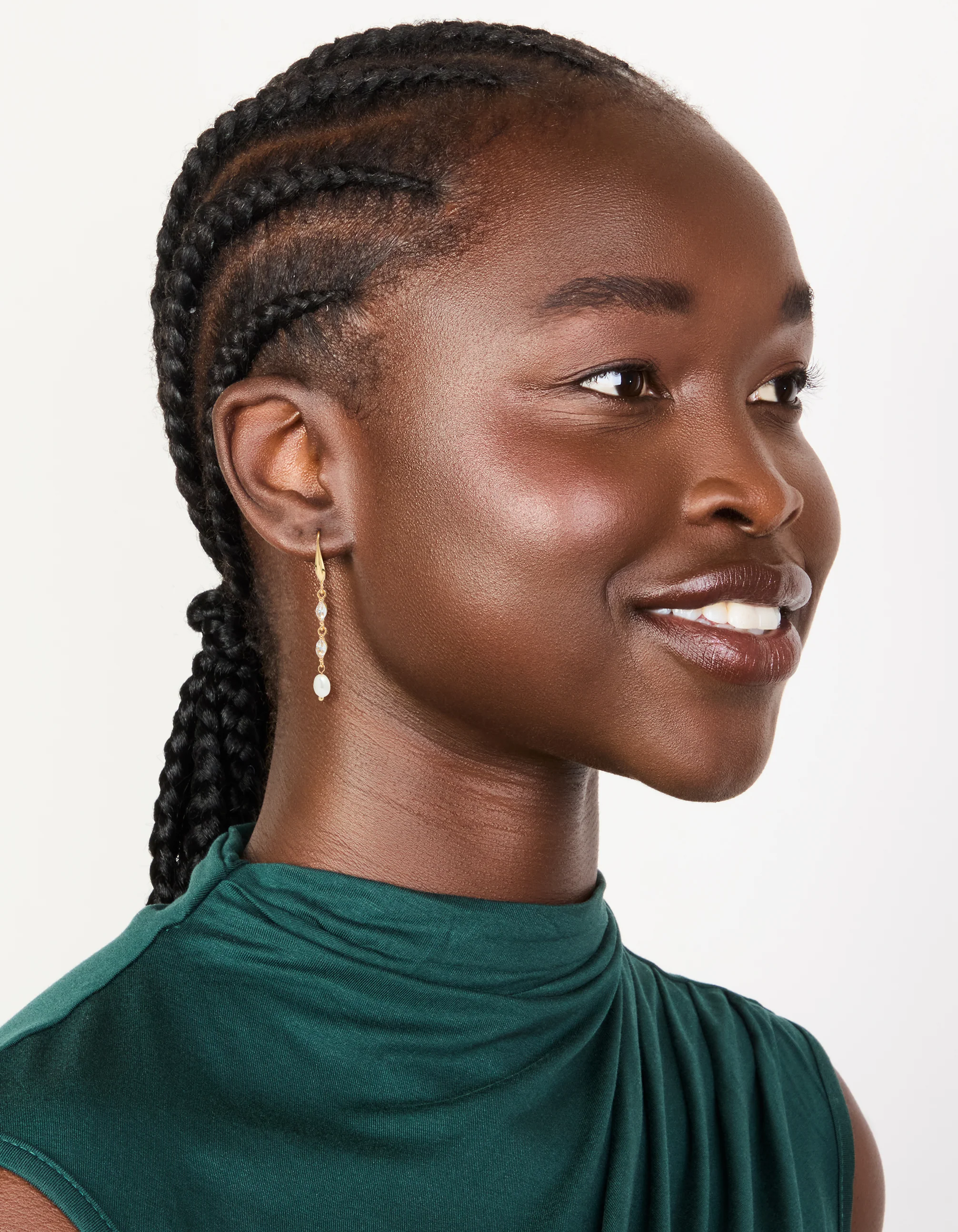 Gold Plated Cubic Zirconia & Freshwater Pearl Hook Drop Earrings - Image 3