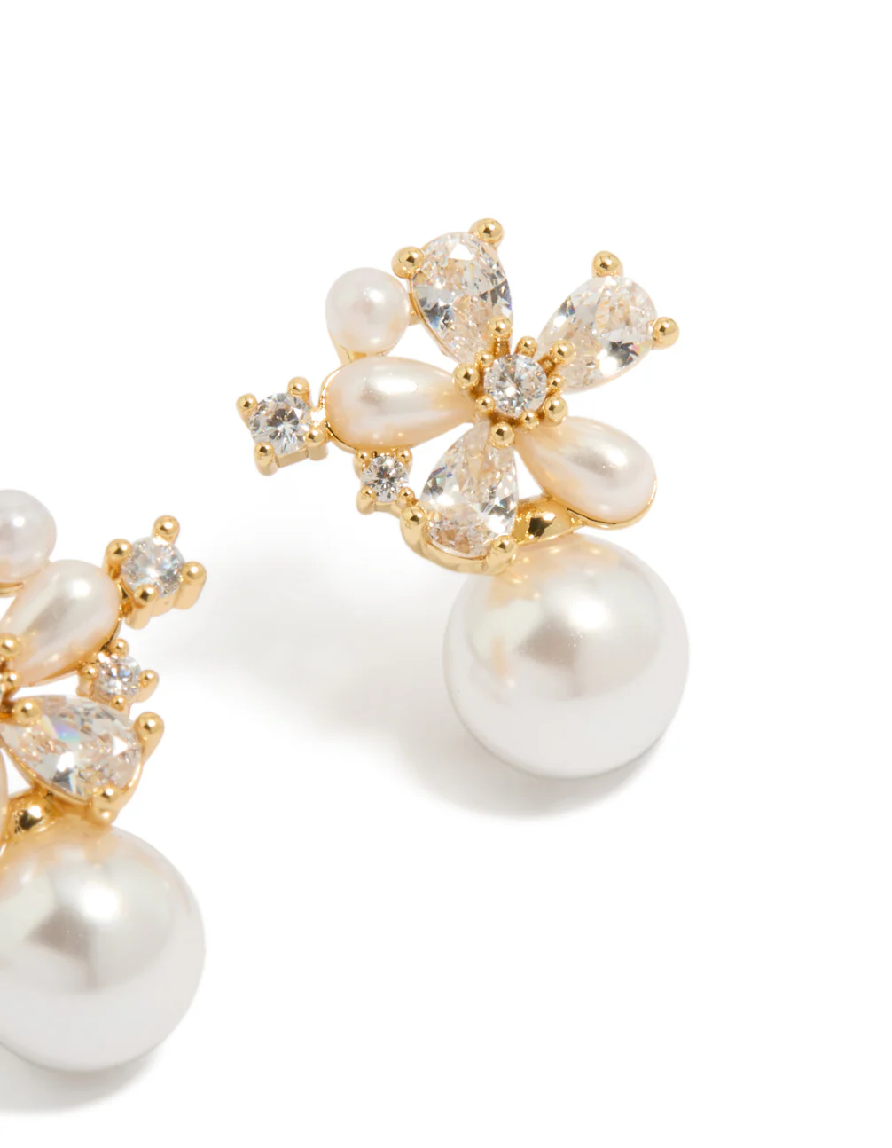 Gold Plated Cubic Zirconia Laurel & Pearl Flower Hoop Earrings - Image 3