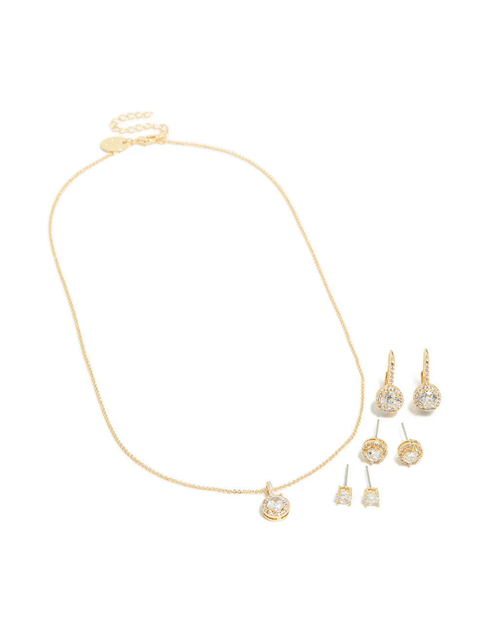 Gold Plated Cubic Zirconia Mixed Earrings & Necklace Jewellery Set - Image 2