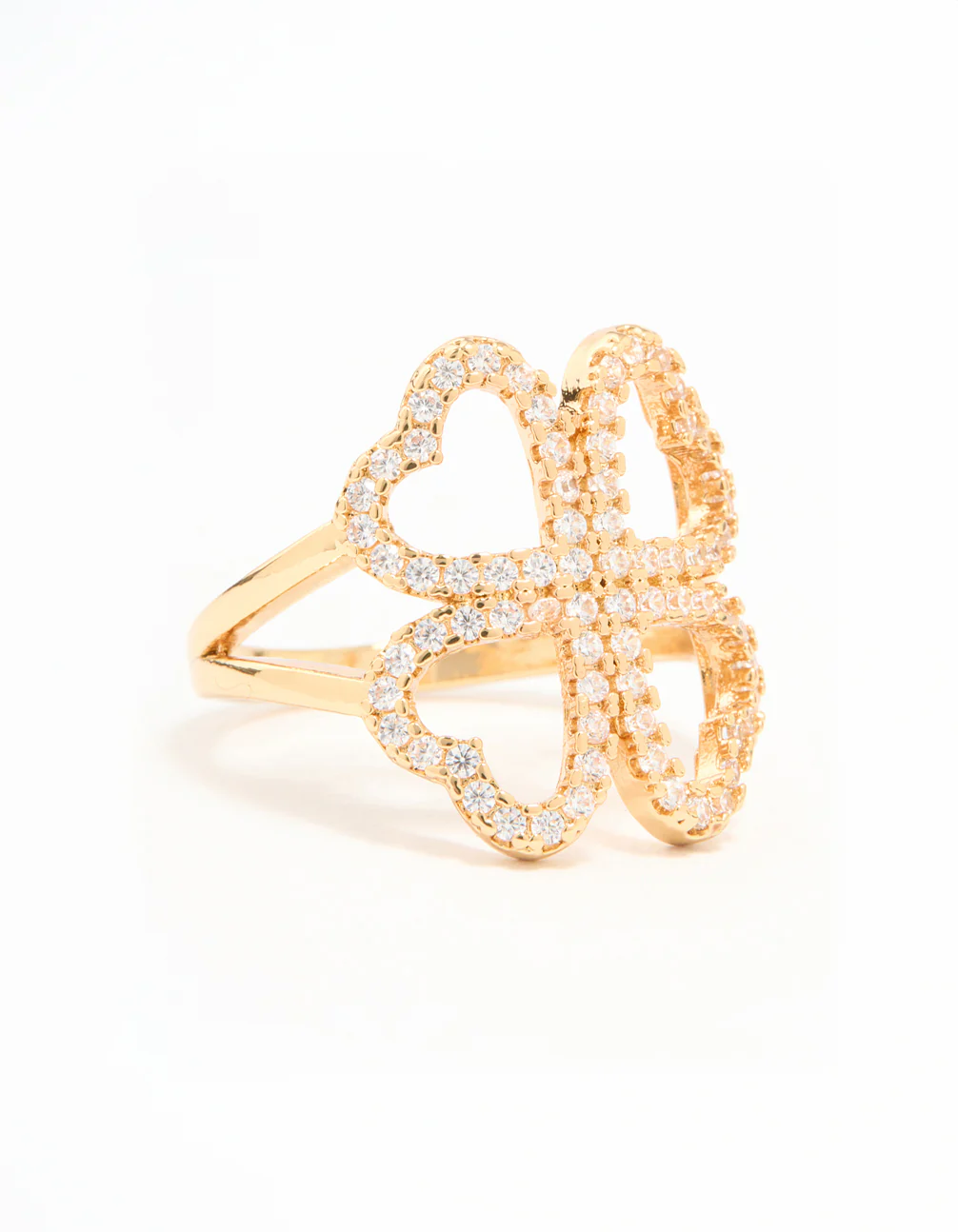 Gold Plated Cubic Zirconia Shamrock Statement Ring