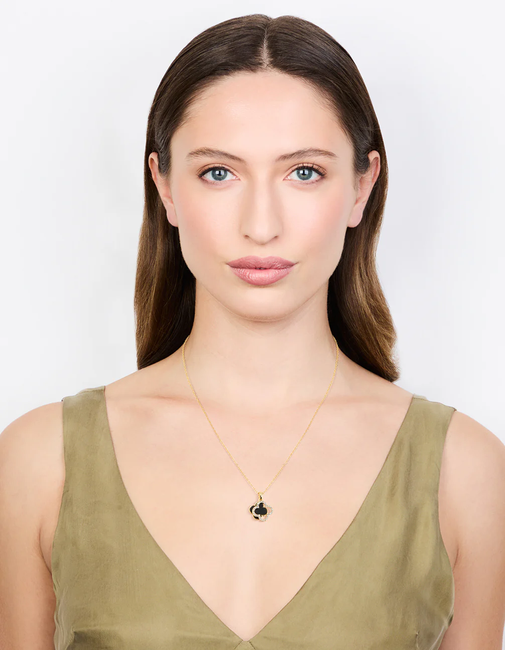Gold Plated Diamante Outline Black Flower Pendant Necklace - Image 3