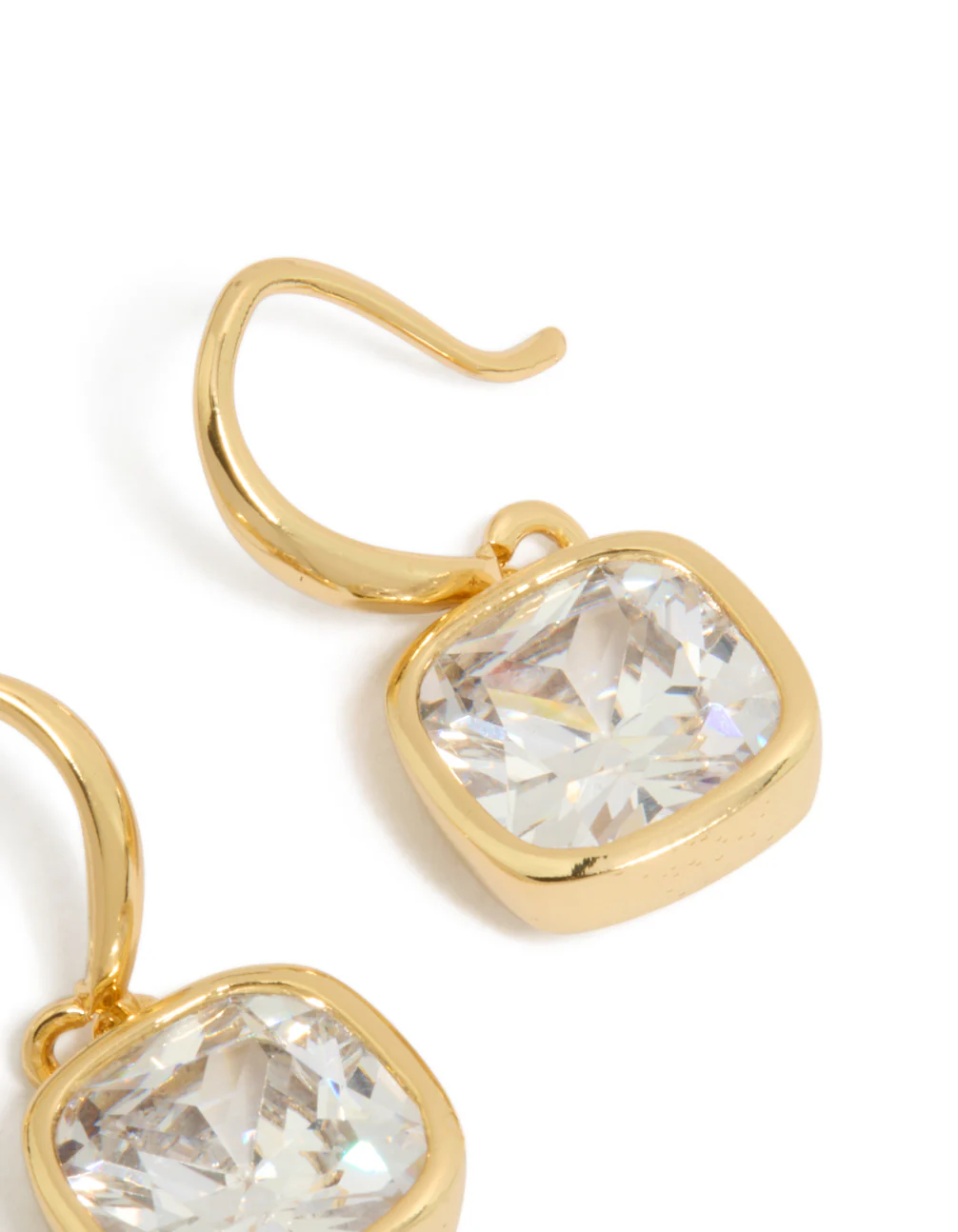Gold Plated Square Cubic Zirconia Hook Earrings - Image 3