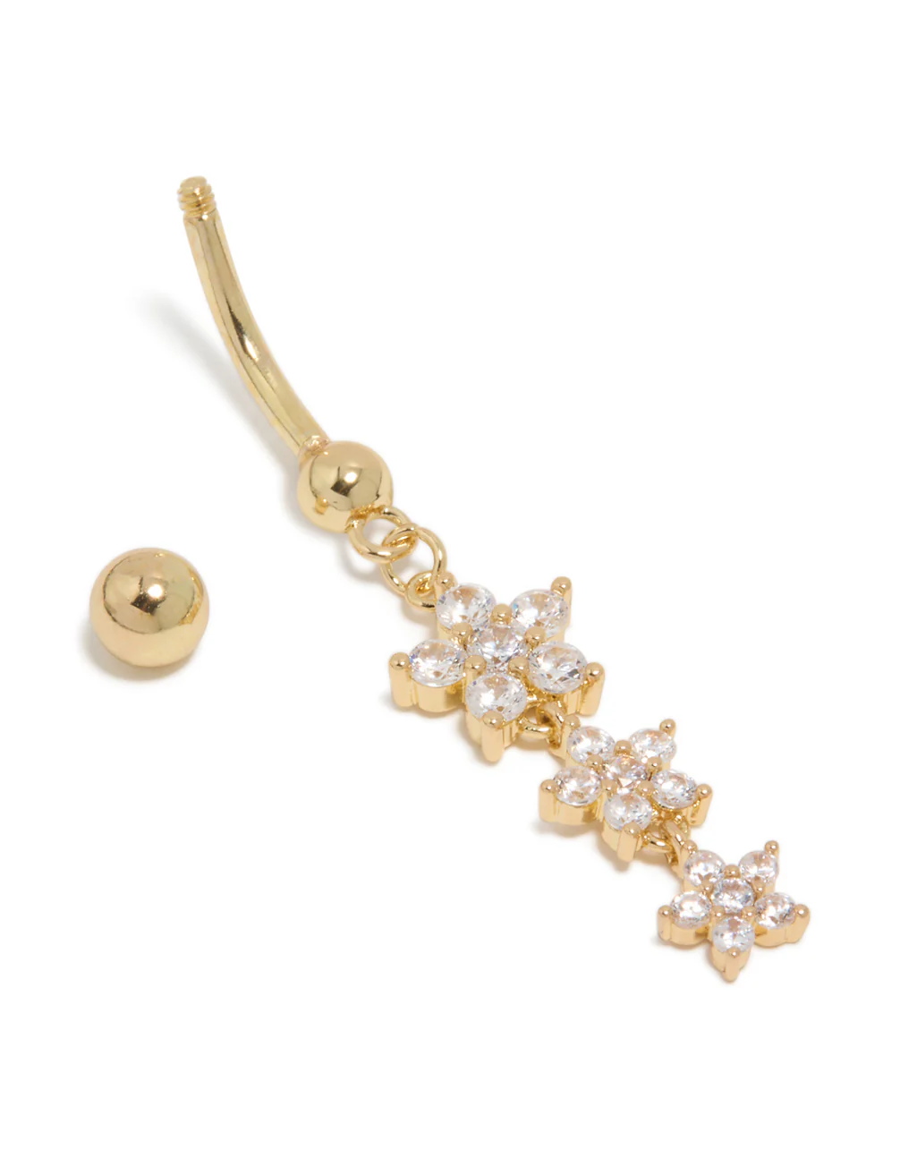 Gold Plated Surgical Steel Cubic Zirconia Multi Butterfly Belly Bar - Image 3