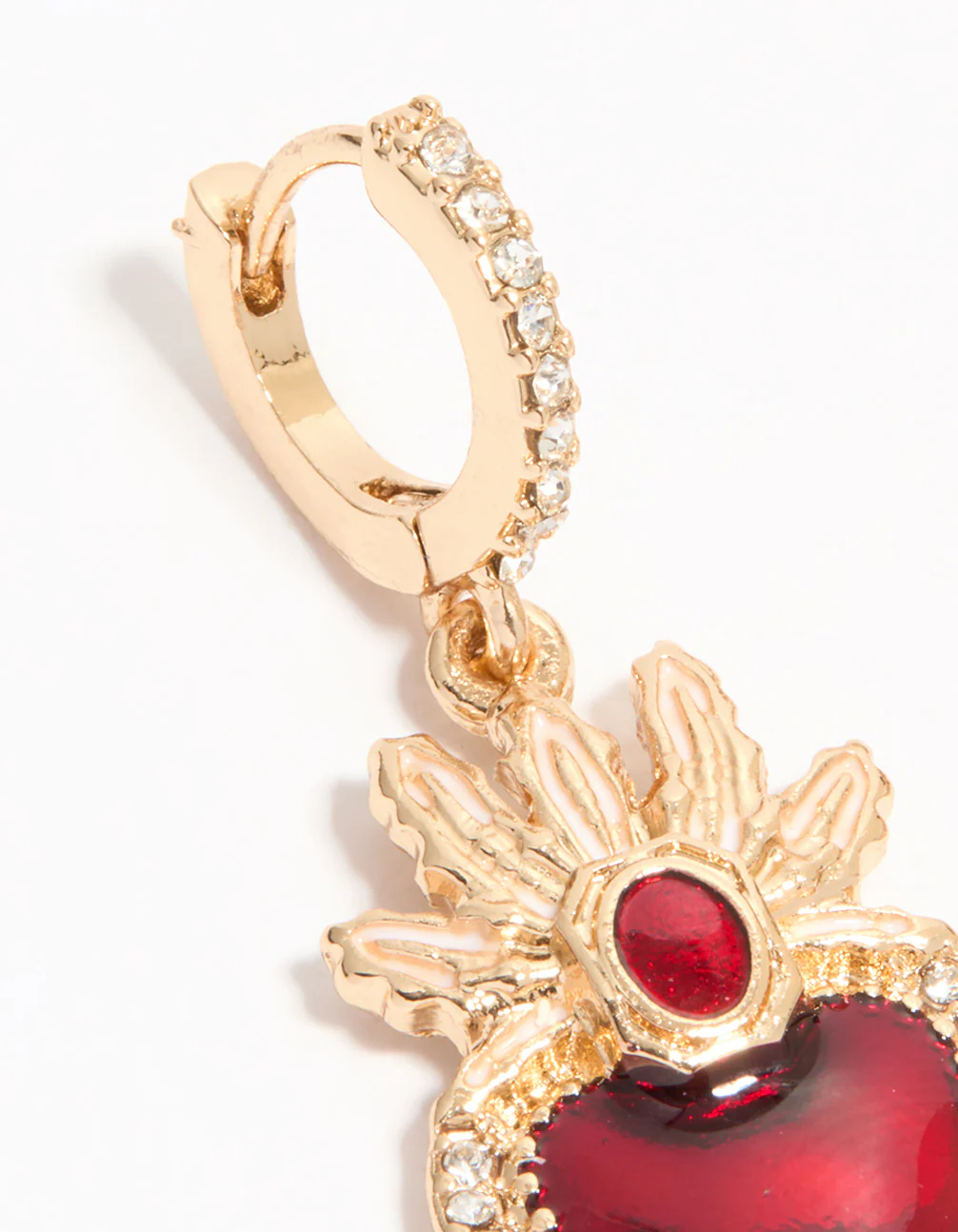 Gold Red Enamel Flaming Heart Huggie Earrings - Image 4