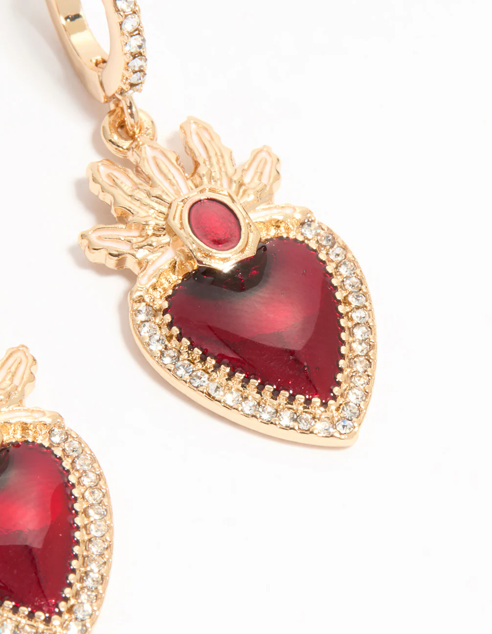 Gold Red Enamel Flaming Heart Huggie Earrings - Image 5