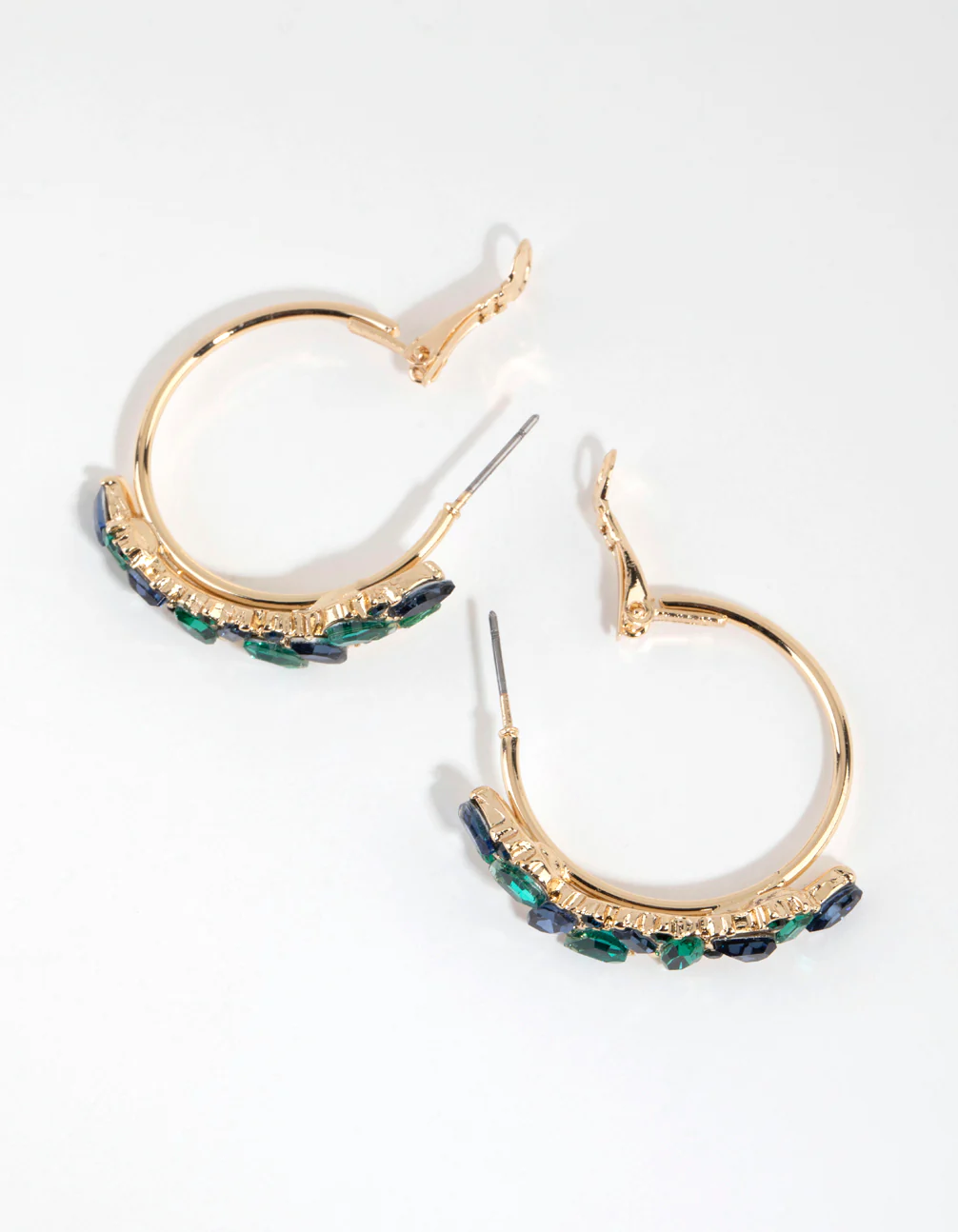 Blue & Green Cluster Diamante Hoop Earrings - Image 2