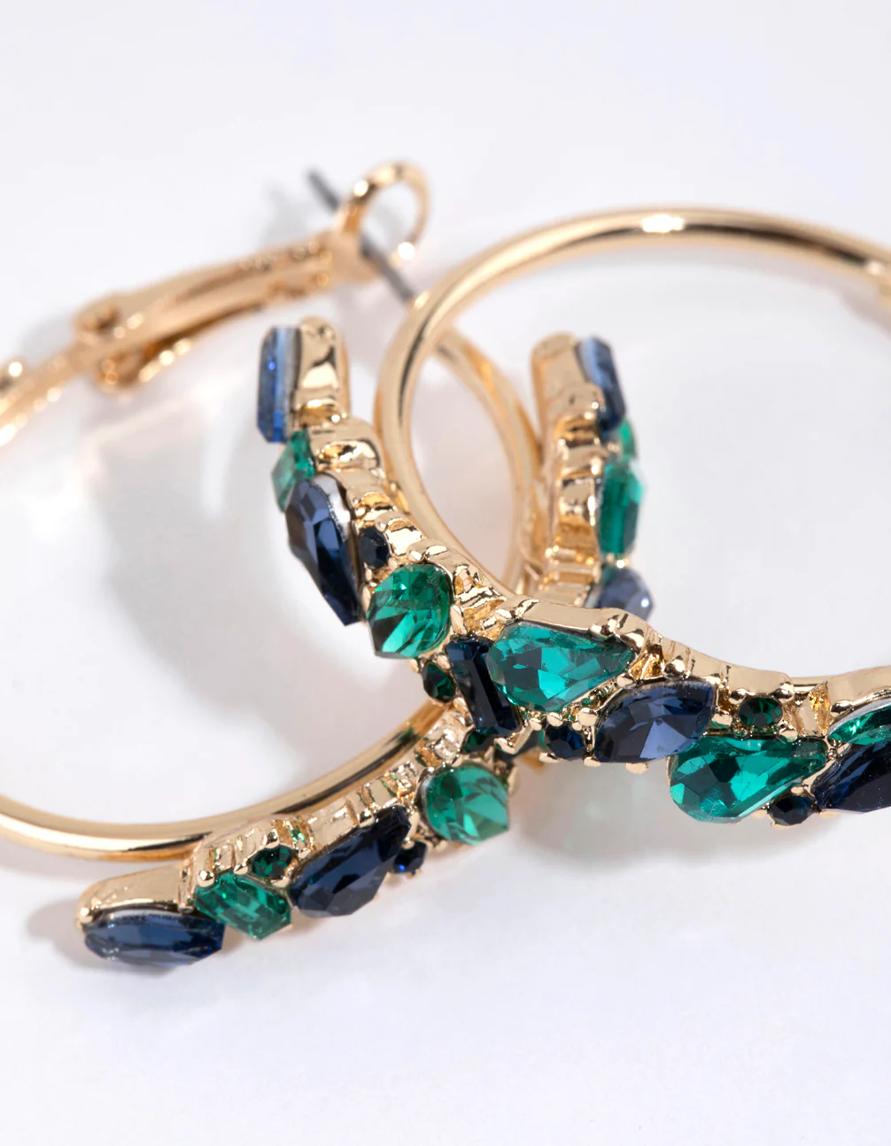 Blue & Green Cluster Diamante Hoop Earrings - Image 3