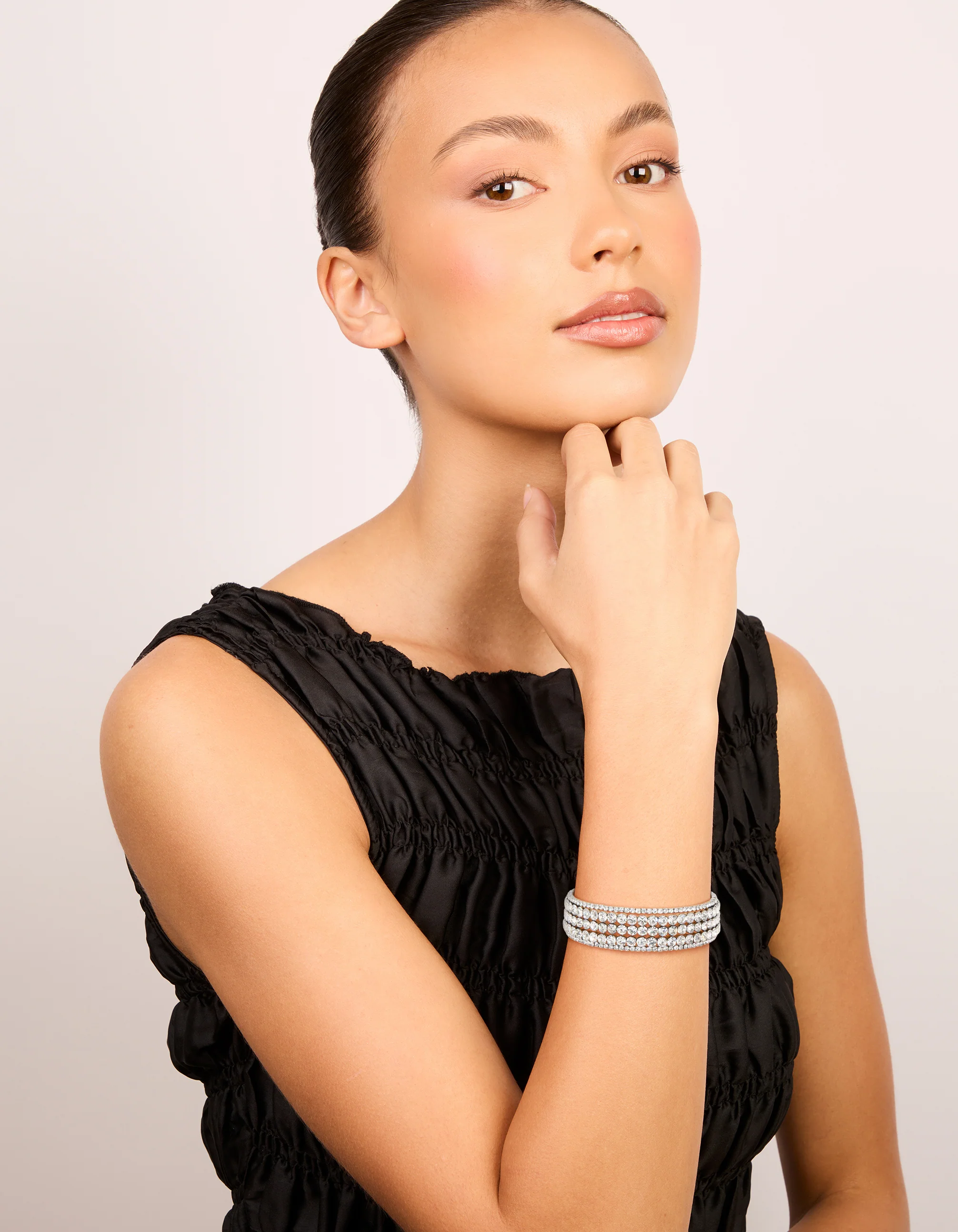 Gunmetal Silver Diamante Glitzy Five Layered Wrist Cuff - Image 3