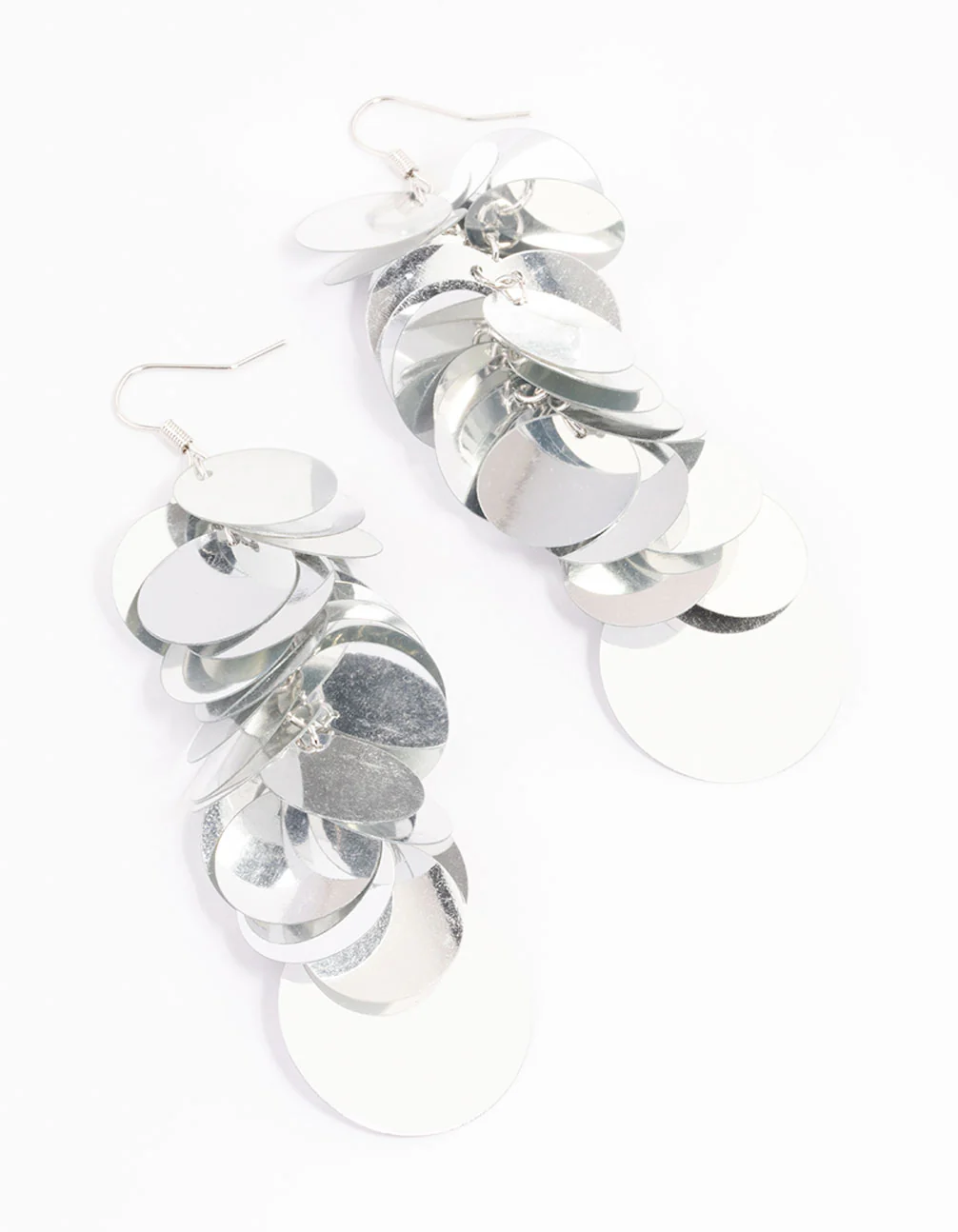 Silver Round Sequined Drop Earrings