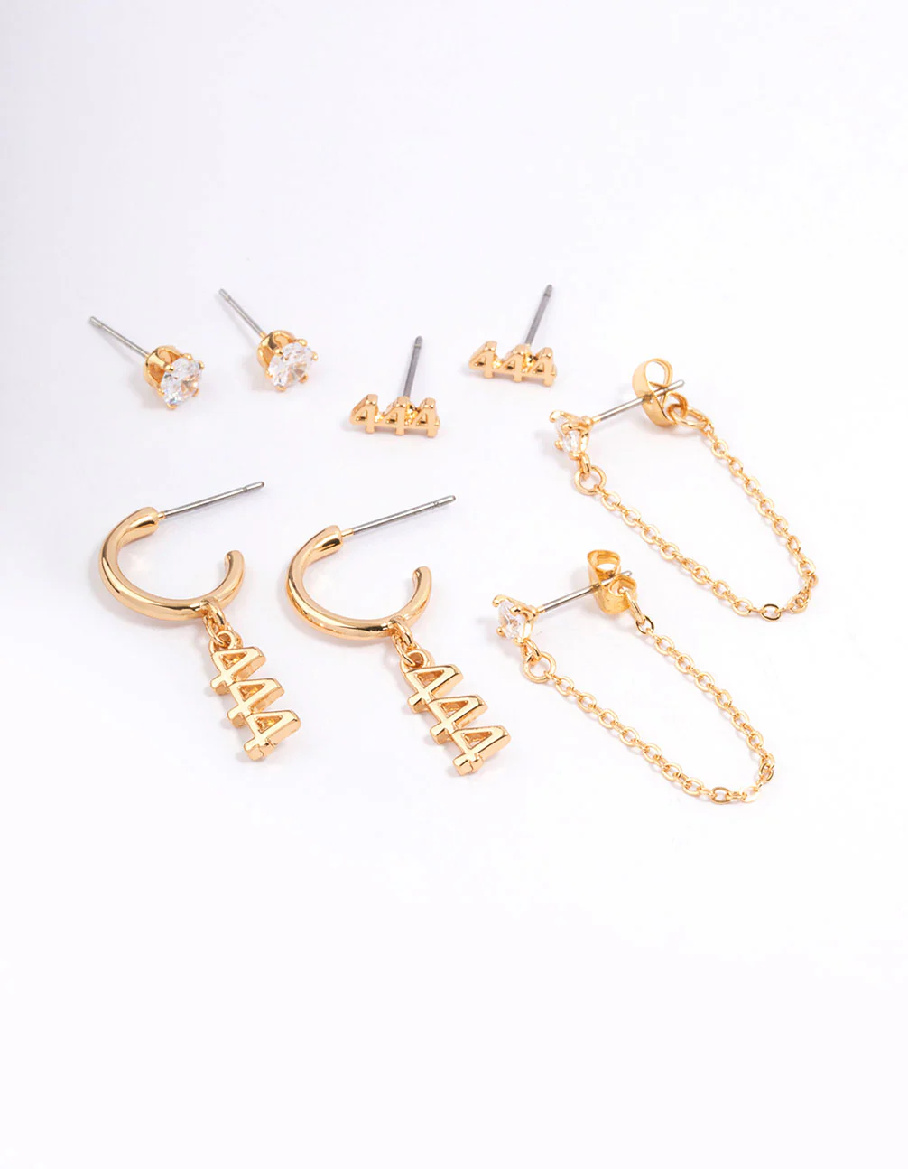 Gold Plated 444 Angel Number Earring Pack