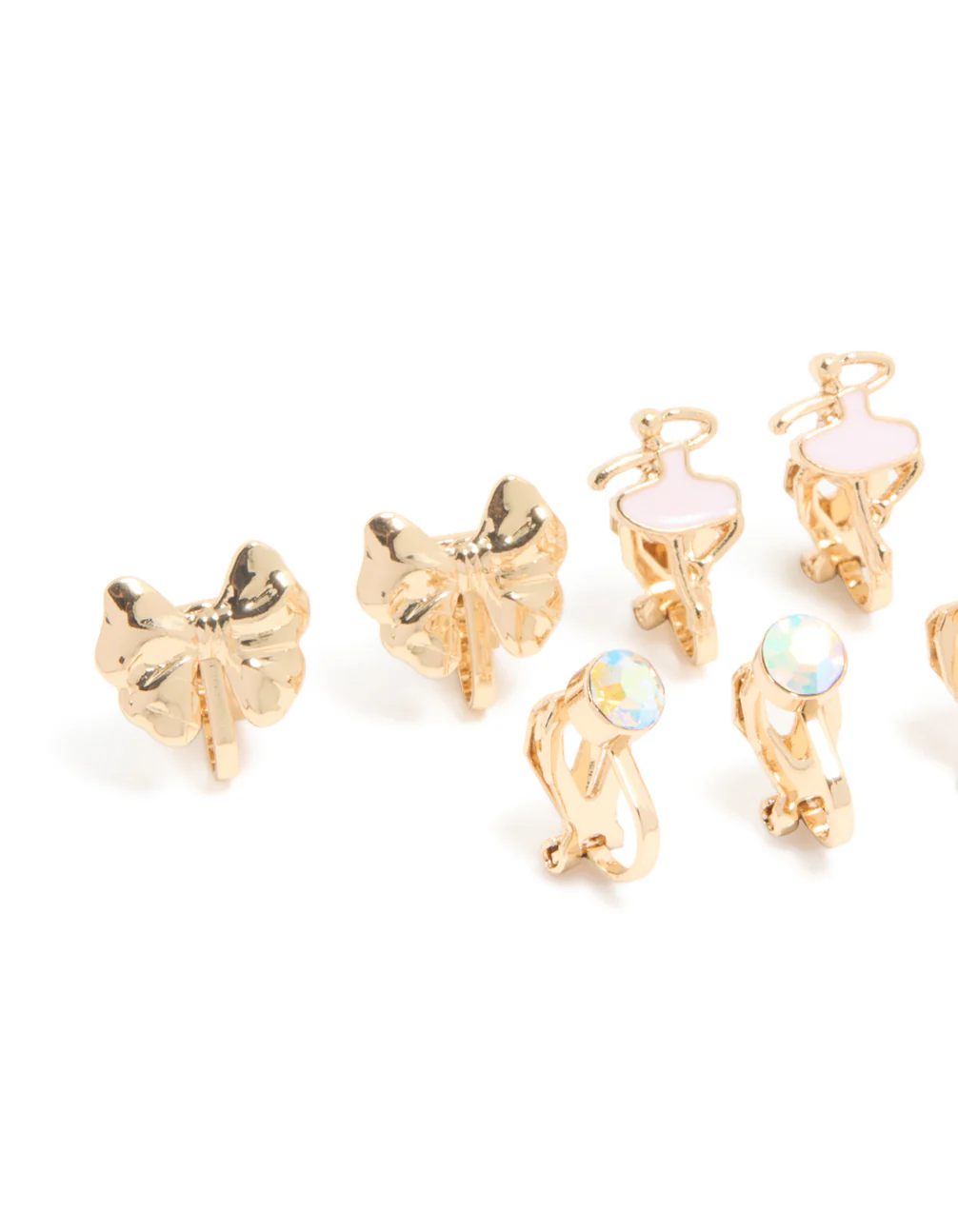 Kids Gold Pink Ballerina & Butterfly Clip-On Earrings 5-Pack - Image 2