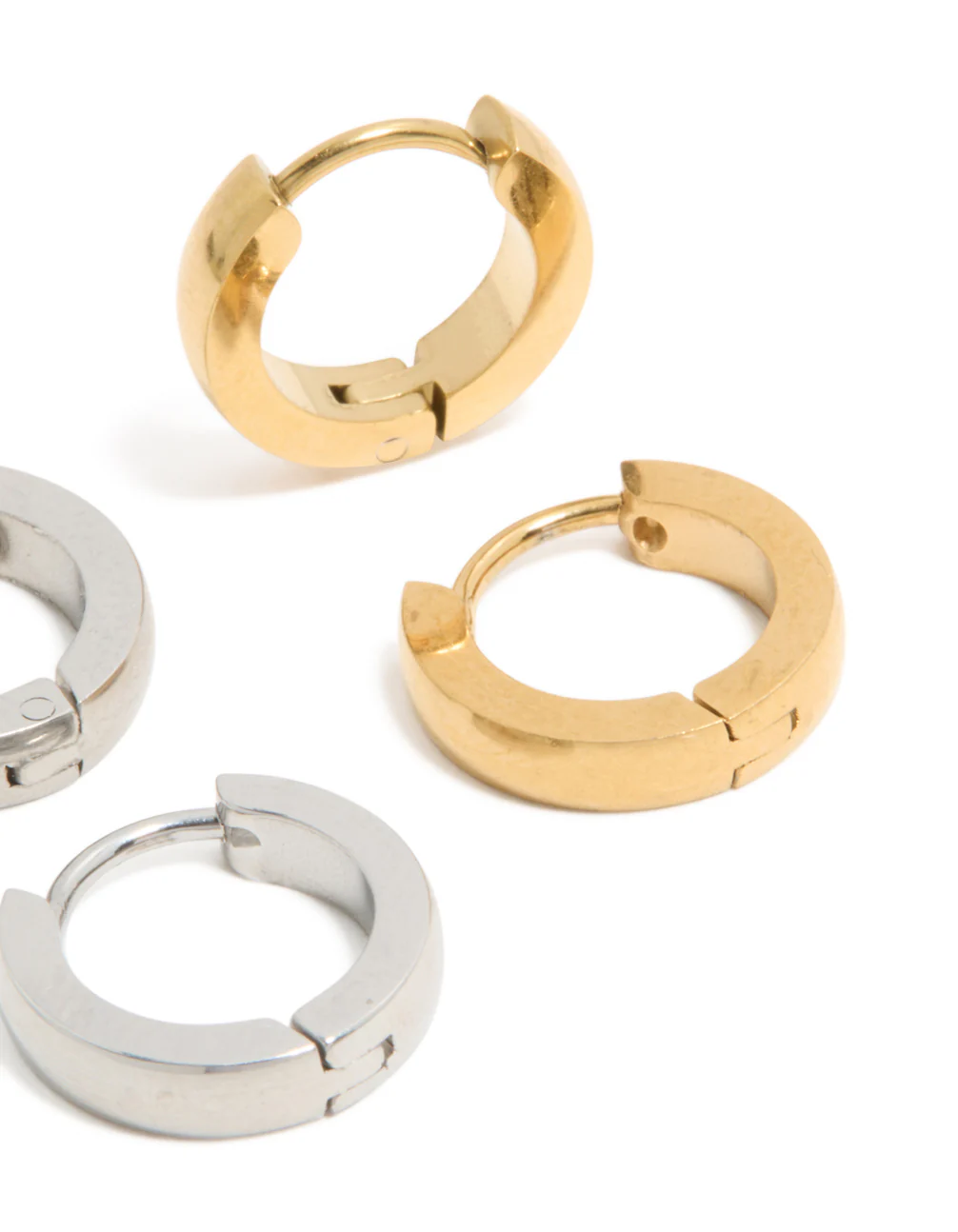 Mens Waterproof Mixed Plated Stainless Steel Huggie Earrings 2-Pack - Image 5