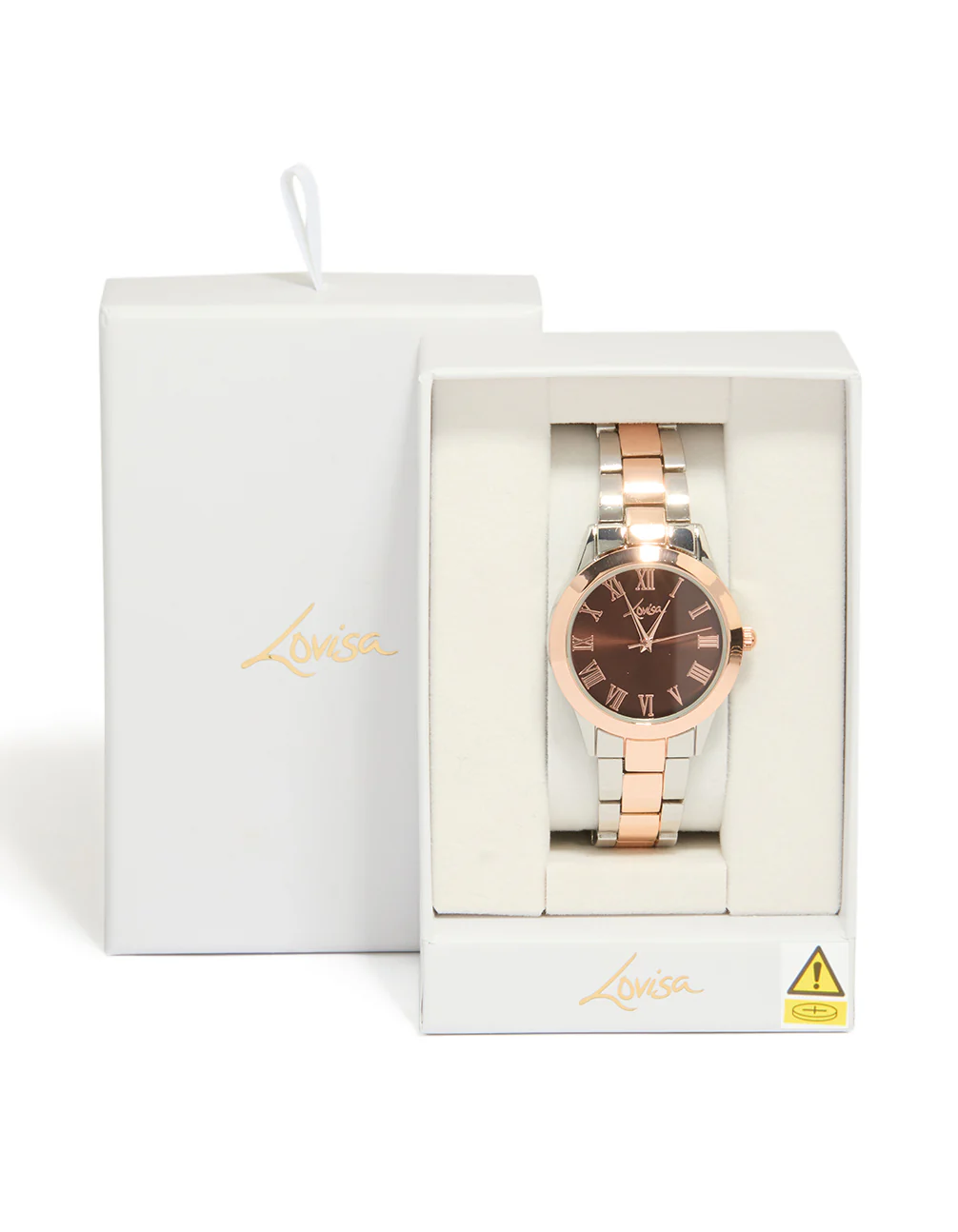 Mixed Metal Brown Watch Face Roman Numeral Watch - Image 3