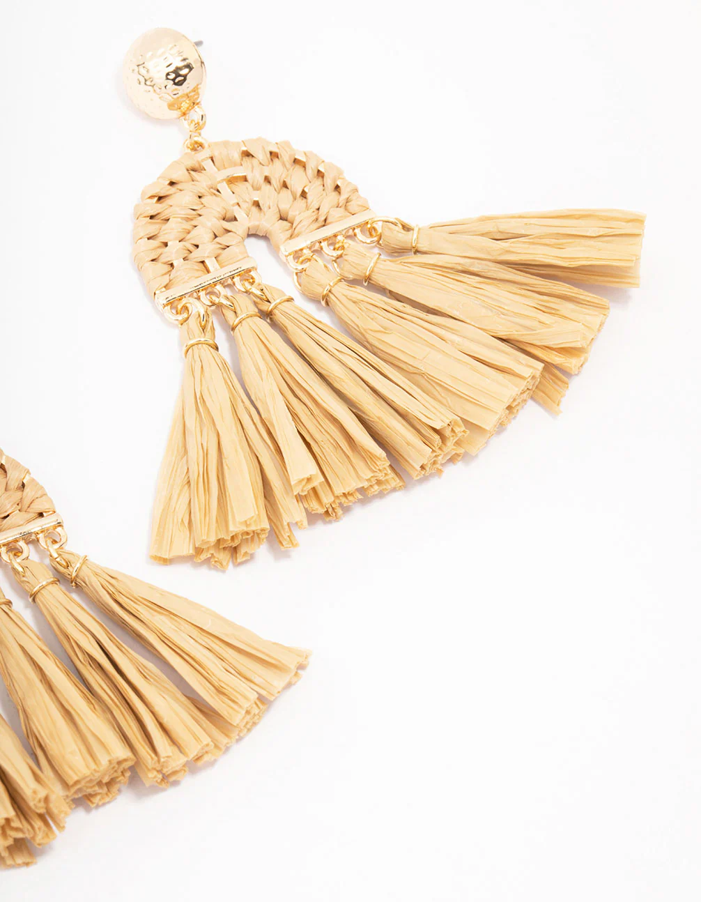 Neutral Raffia Tassel Drop Earrings - Image 3