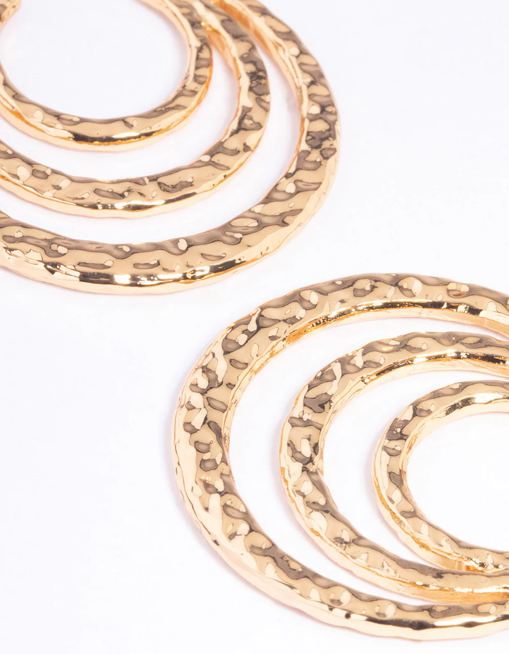 Gold Plated Hammered Trio Row Hoop Earrings - Image 3