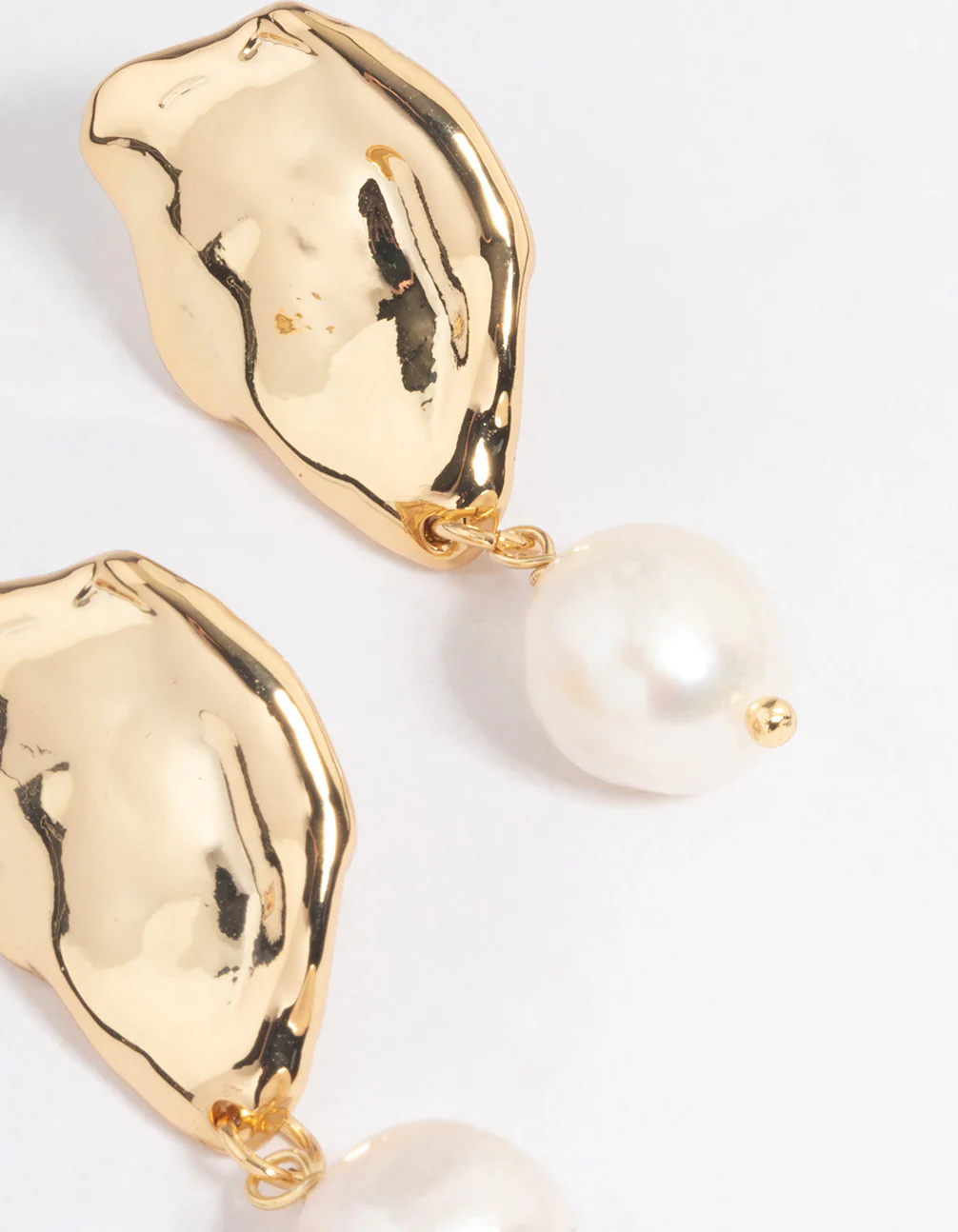 Gold Plated Molten Irregular Freshwater Pearl Drop Earrings - Image 3